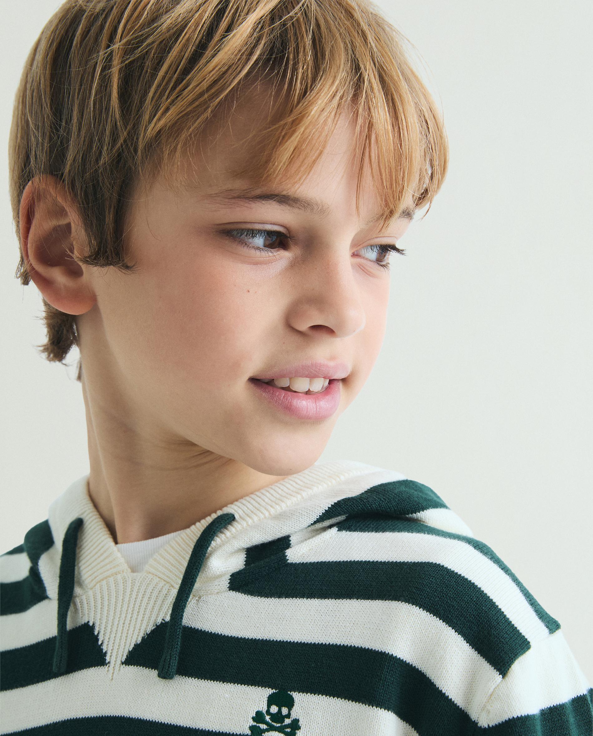 Camisola Infantil Às Riscas com Capuz Scalpers Verde-escuro-4