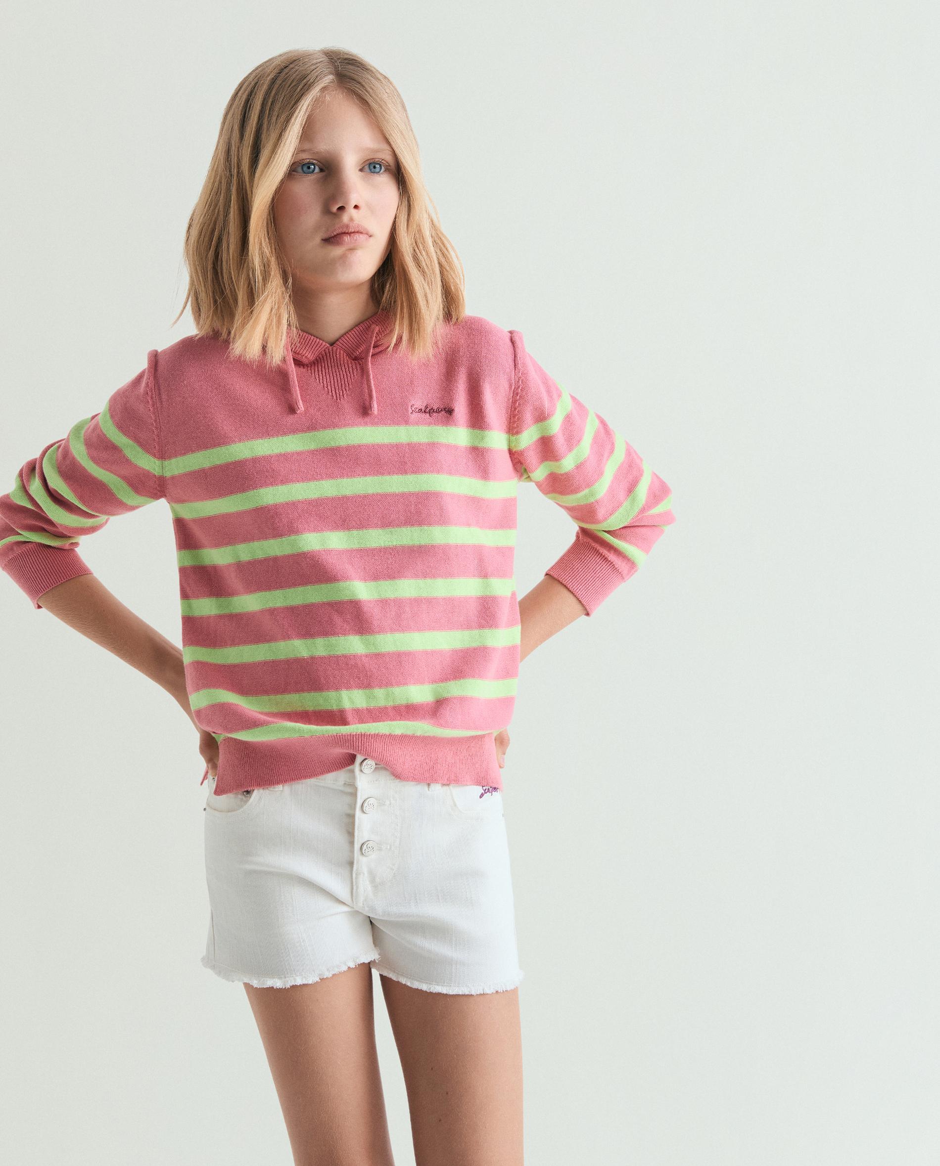 Camisola Infantil Às Riscas com Capuz Scalpers Rosa-1