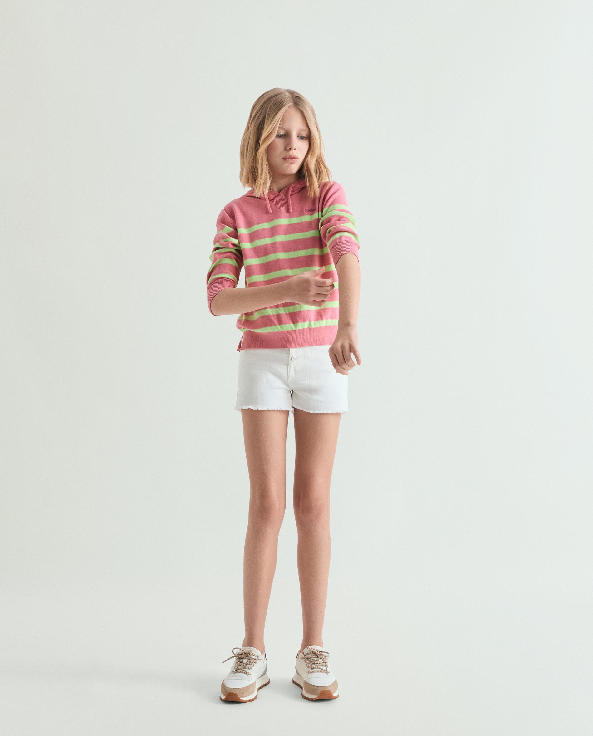 Camisola Infantil Às Riscas com Capuz Scalpers Rosa-3