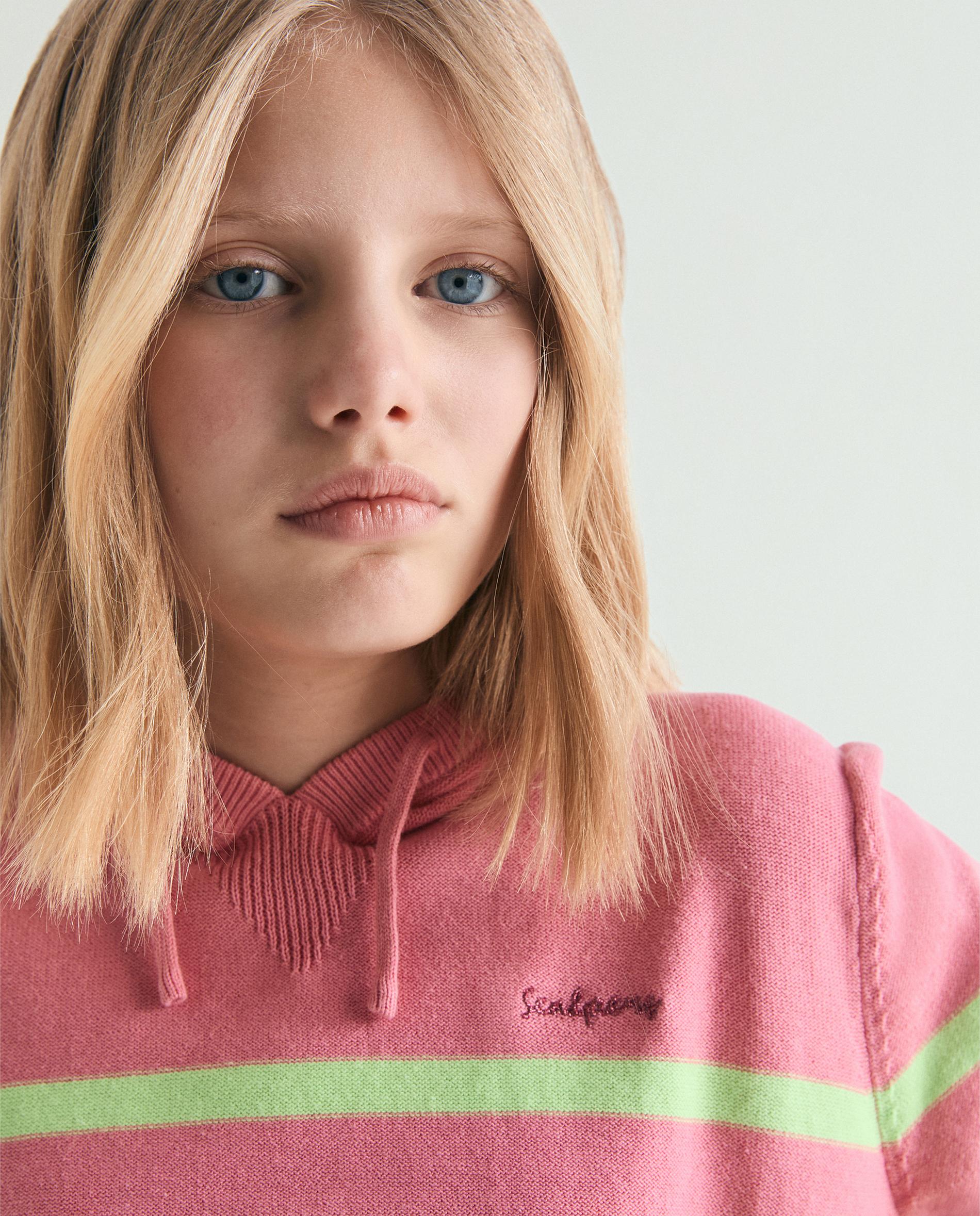 Camisola Infantil Às Riscas com Capuz Scalpers Rosa-4