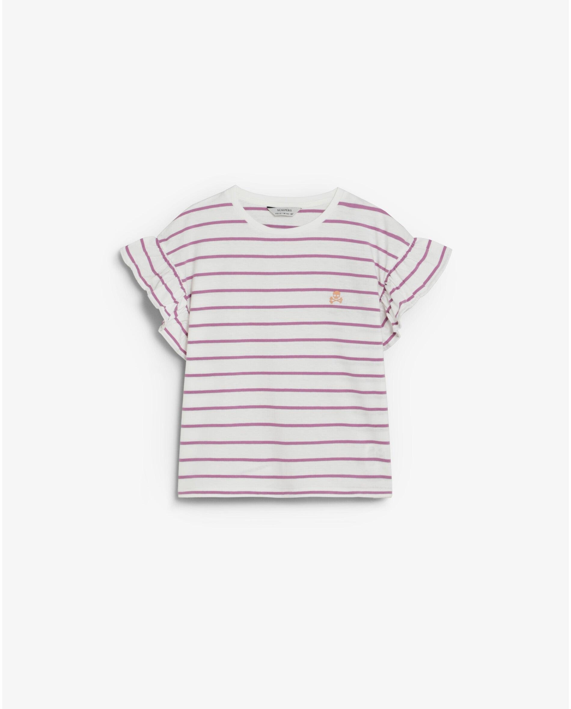 T-shirt Infantil Às Riscas com Folhos nas Mangas Scalpers Lilás-1