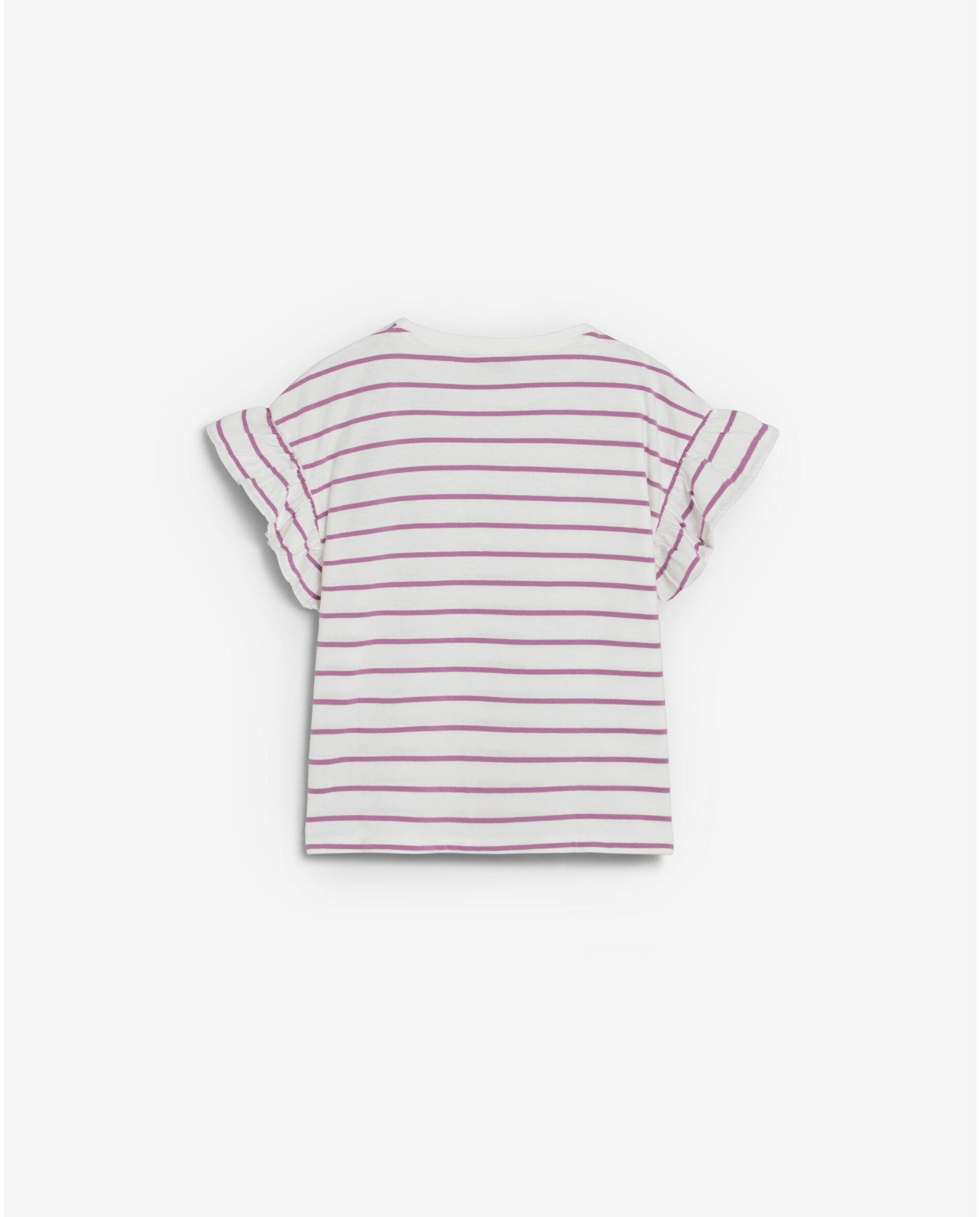 T-shirt Infantil Às Riscas com Folhos nas Mangas Scalpers Lilás-2
