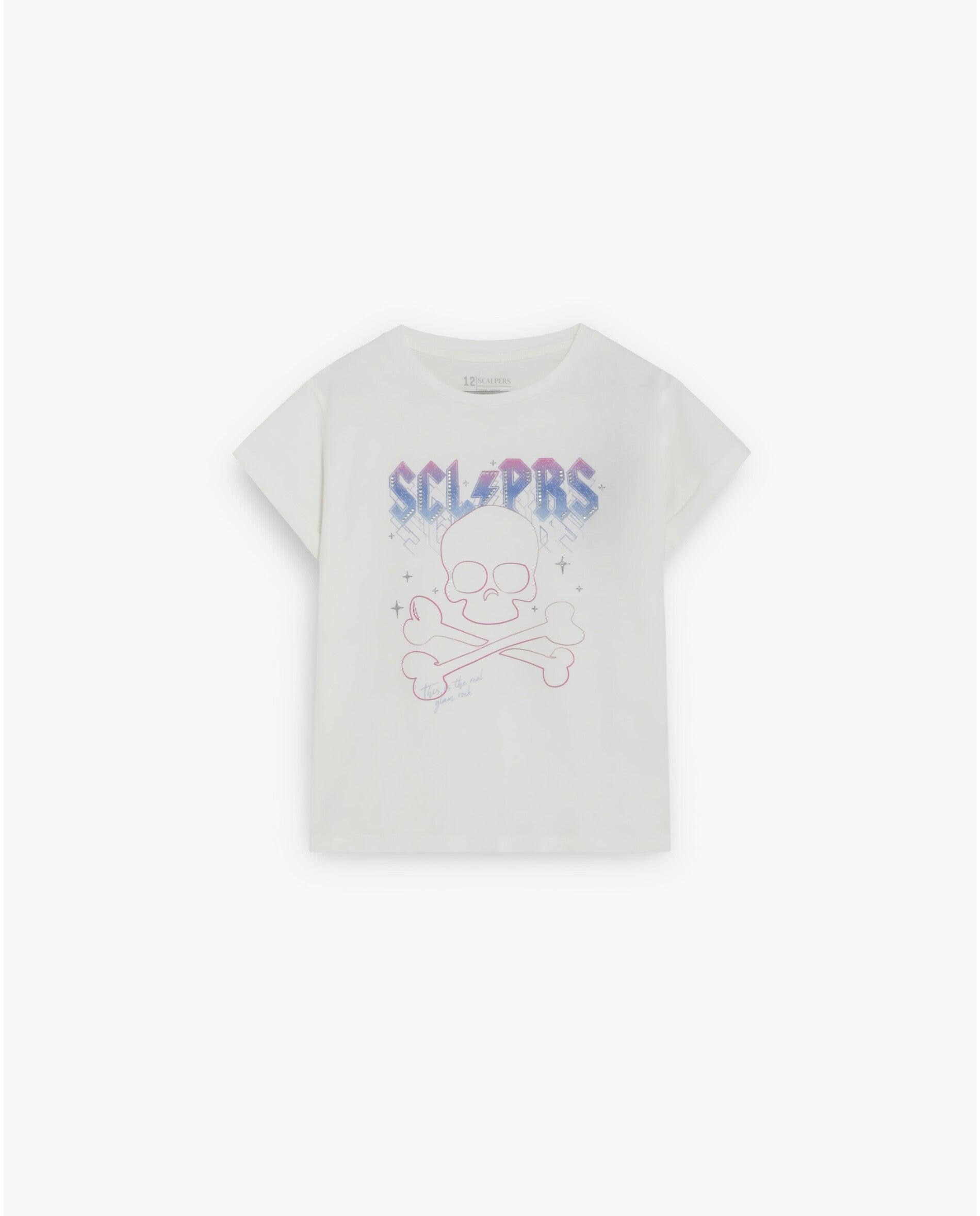 T-shirt Infantil de Manga Curta com Strass Scalpers Branco-5