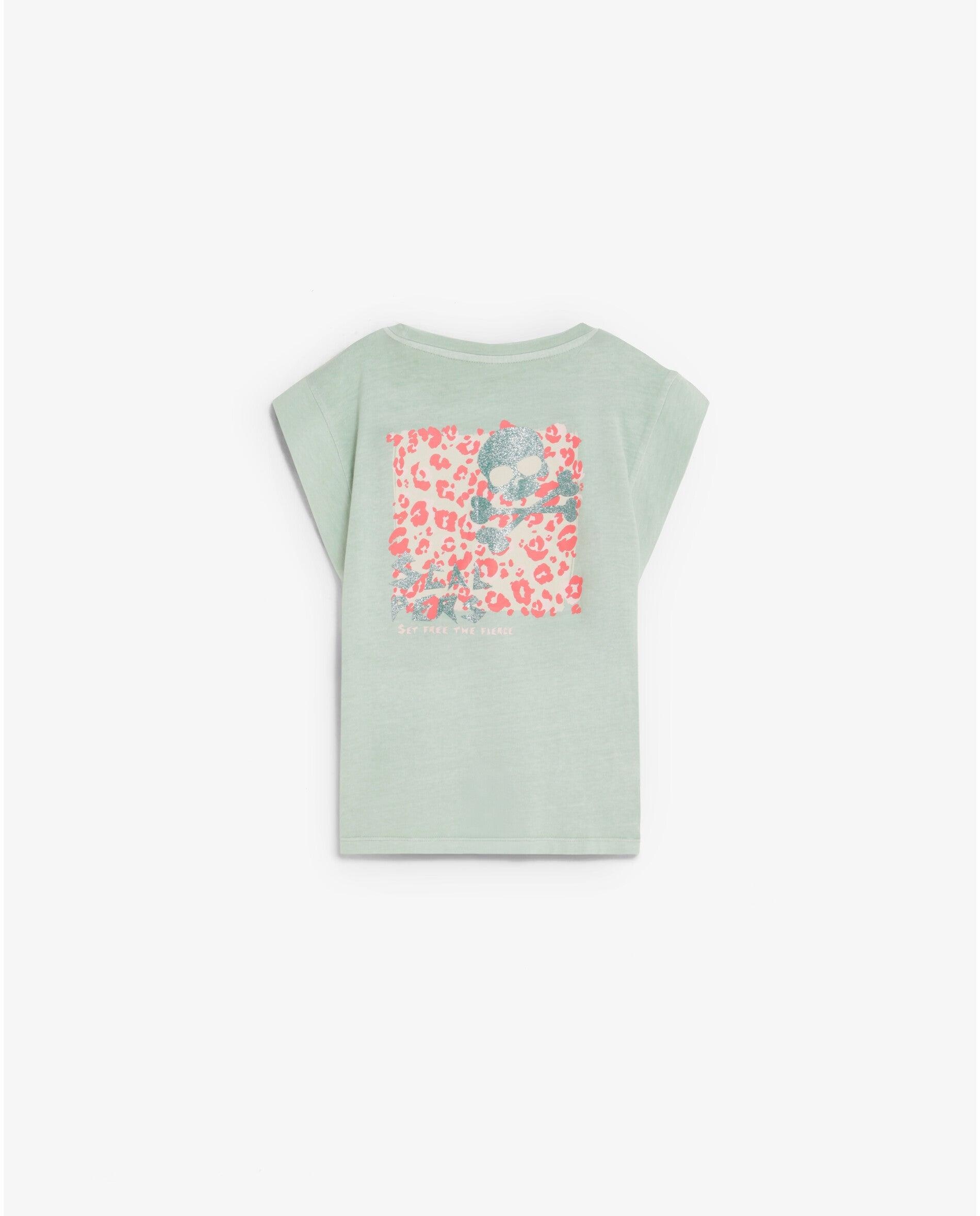 T-shirt Infantil de Manga Curta com Print Posterior Scalpers Verde Água-2