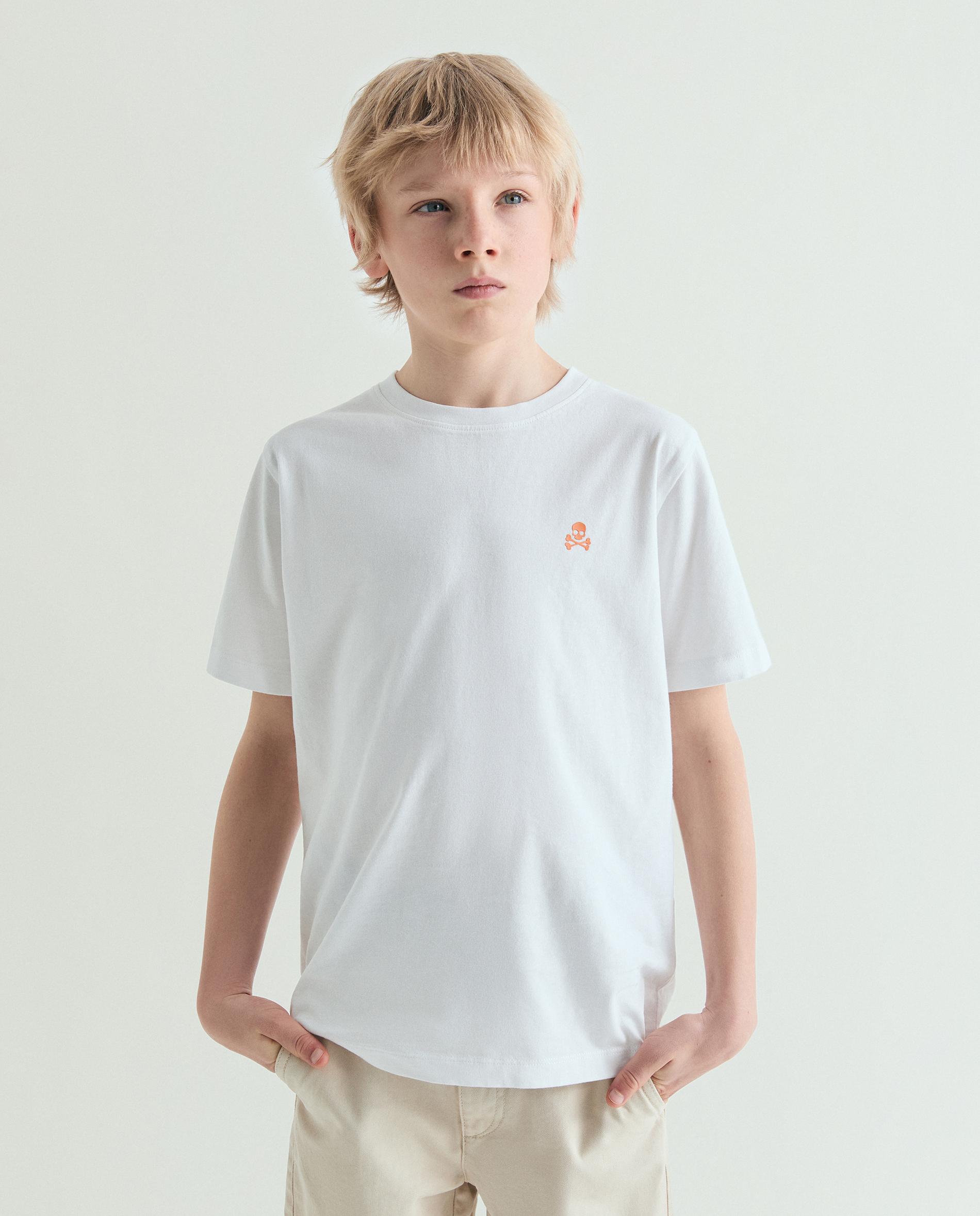 T-shirt Infantil de Manga Curta com Gráfico Posterior Scalpers Branco-1