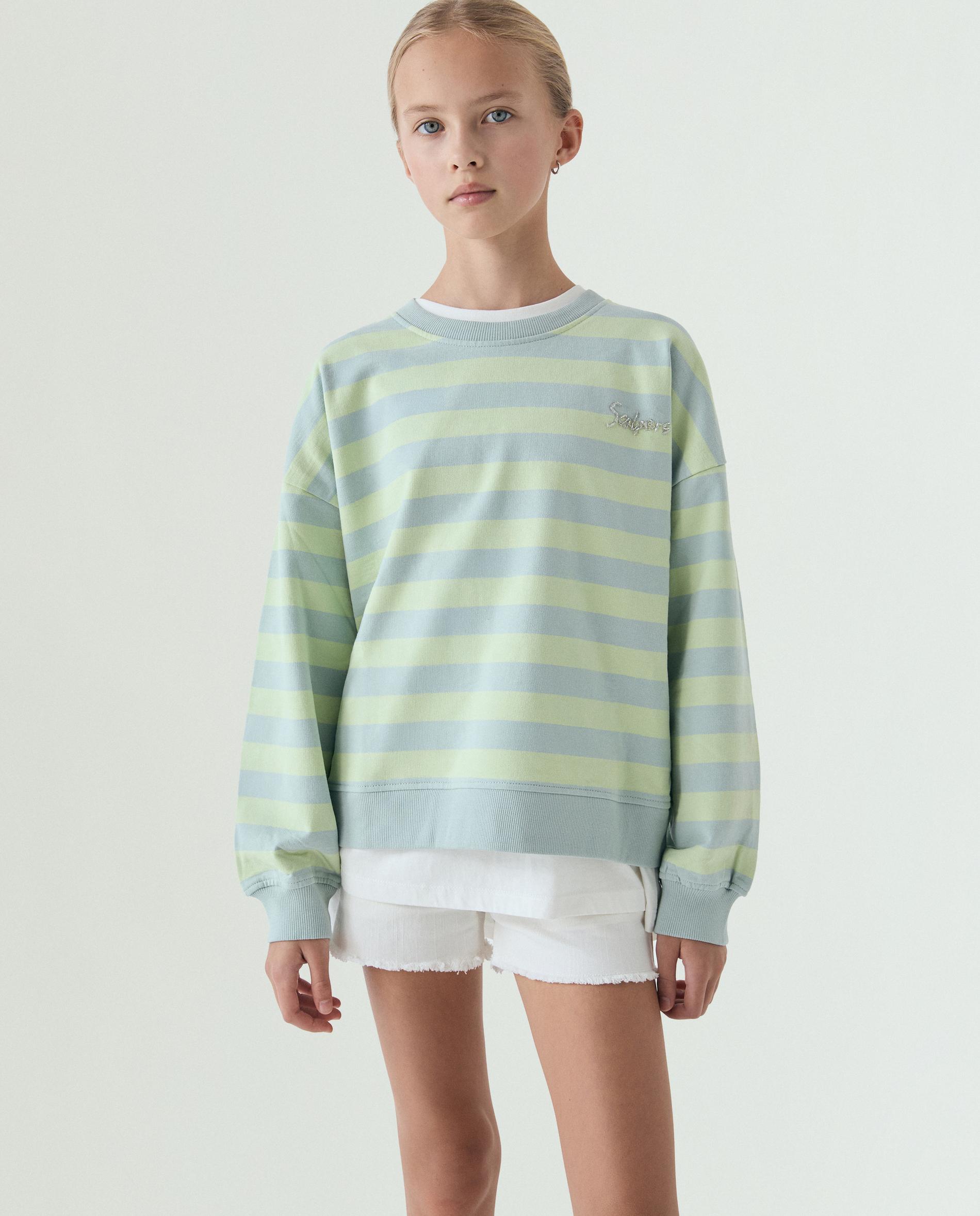 Sweat Infantil Às Riscas com Gola Redonda Scalpers Verde Água-1