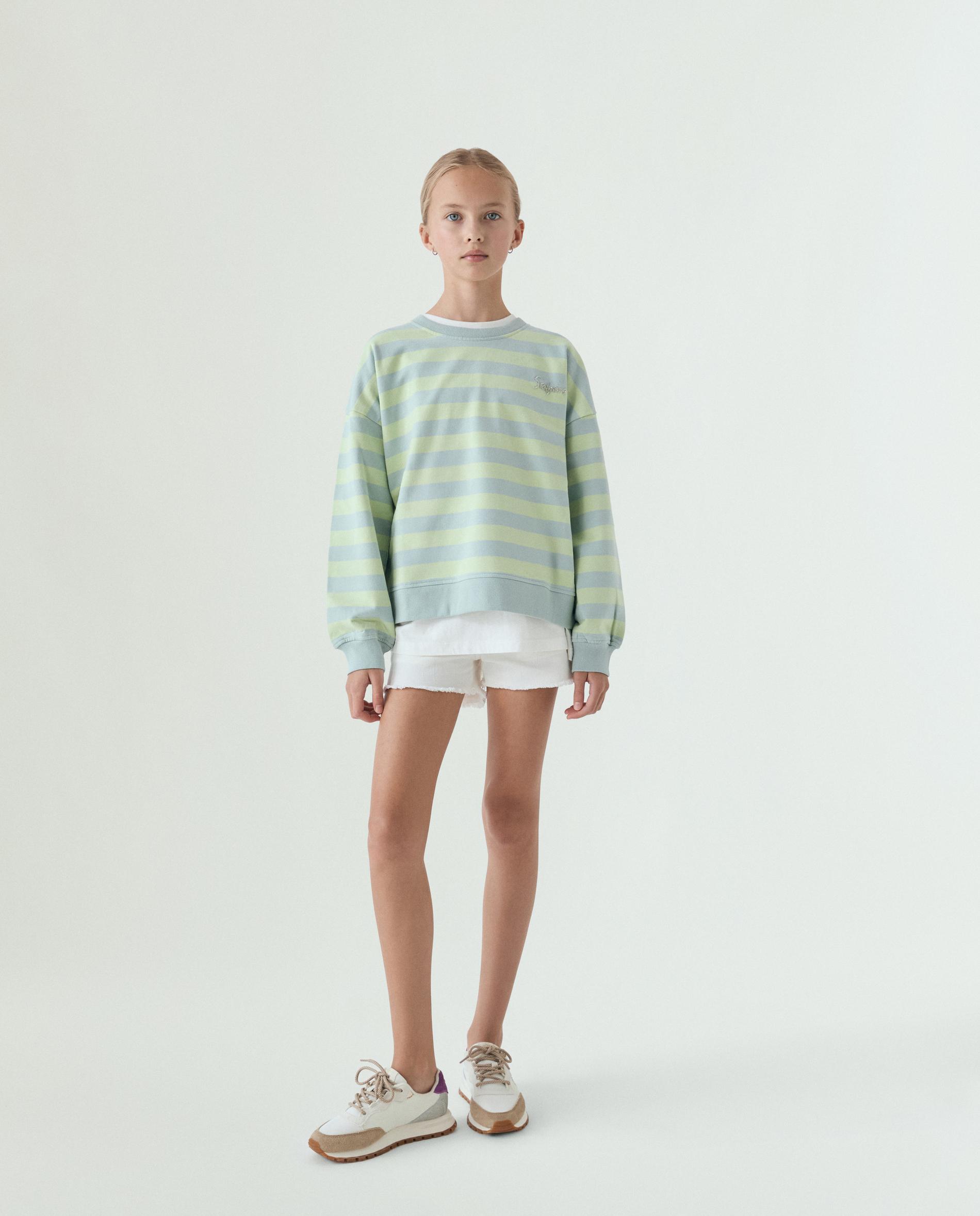 Sweat Infantil Às Riscas com Gola Redonda Scalpers Verde Água-3