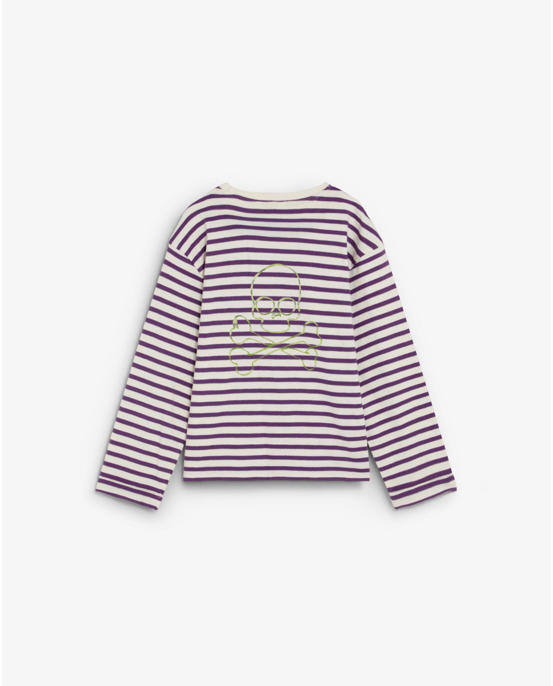 Sweat Infantil Às Riscas com Gola Redonda Branco/Roxo-2