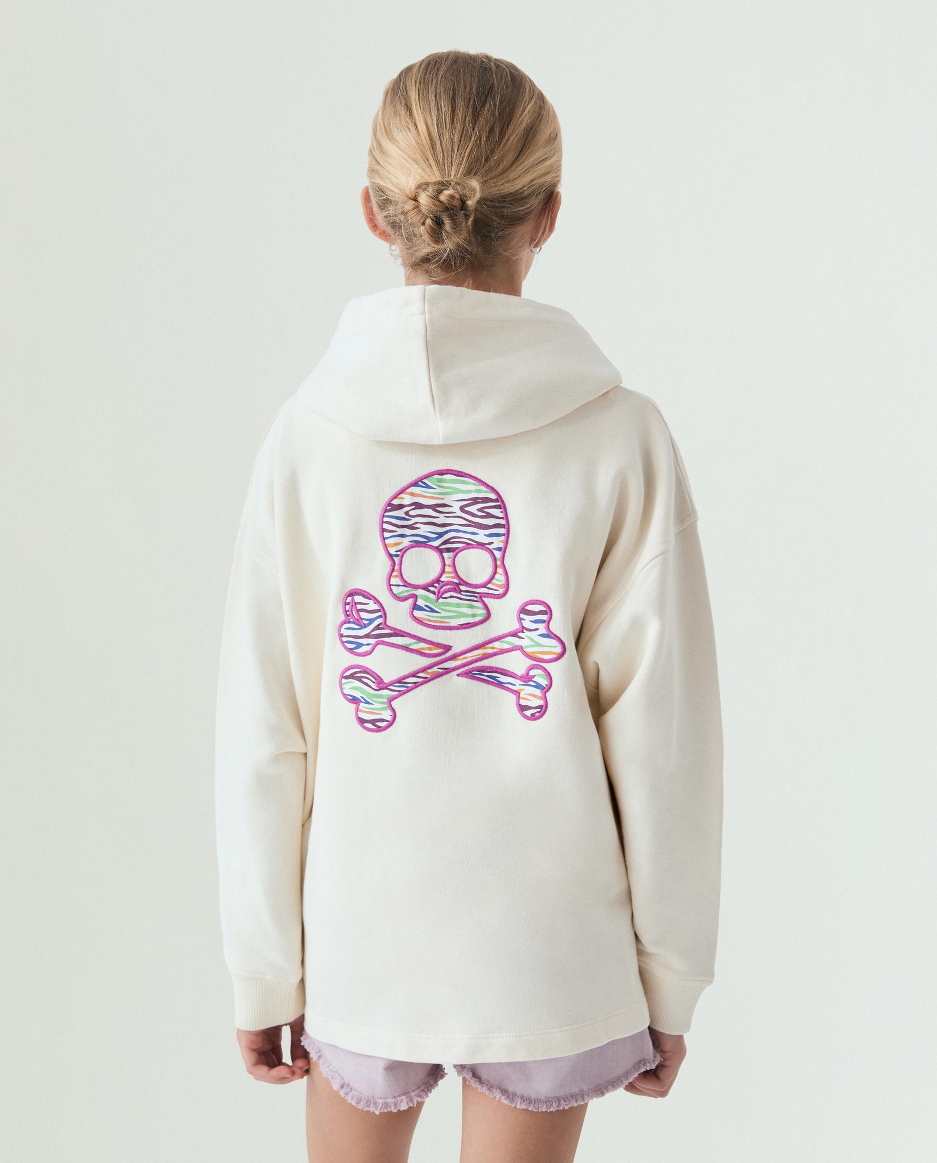 Sweatshirt com Capuz Infantil com Caveira Posterior e Fecho Zip Branco-2