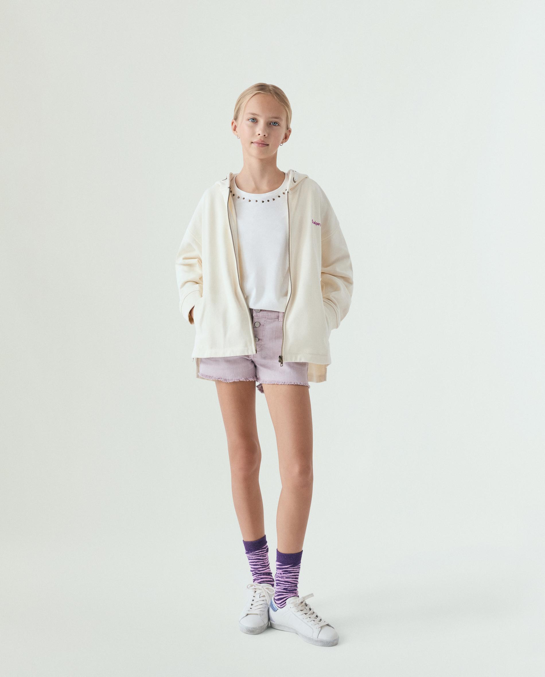 Sweatshirt com Capuz Infantil com Caveira Posterior e Fecho Zip Branco-3