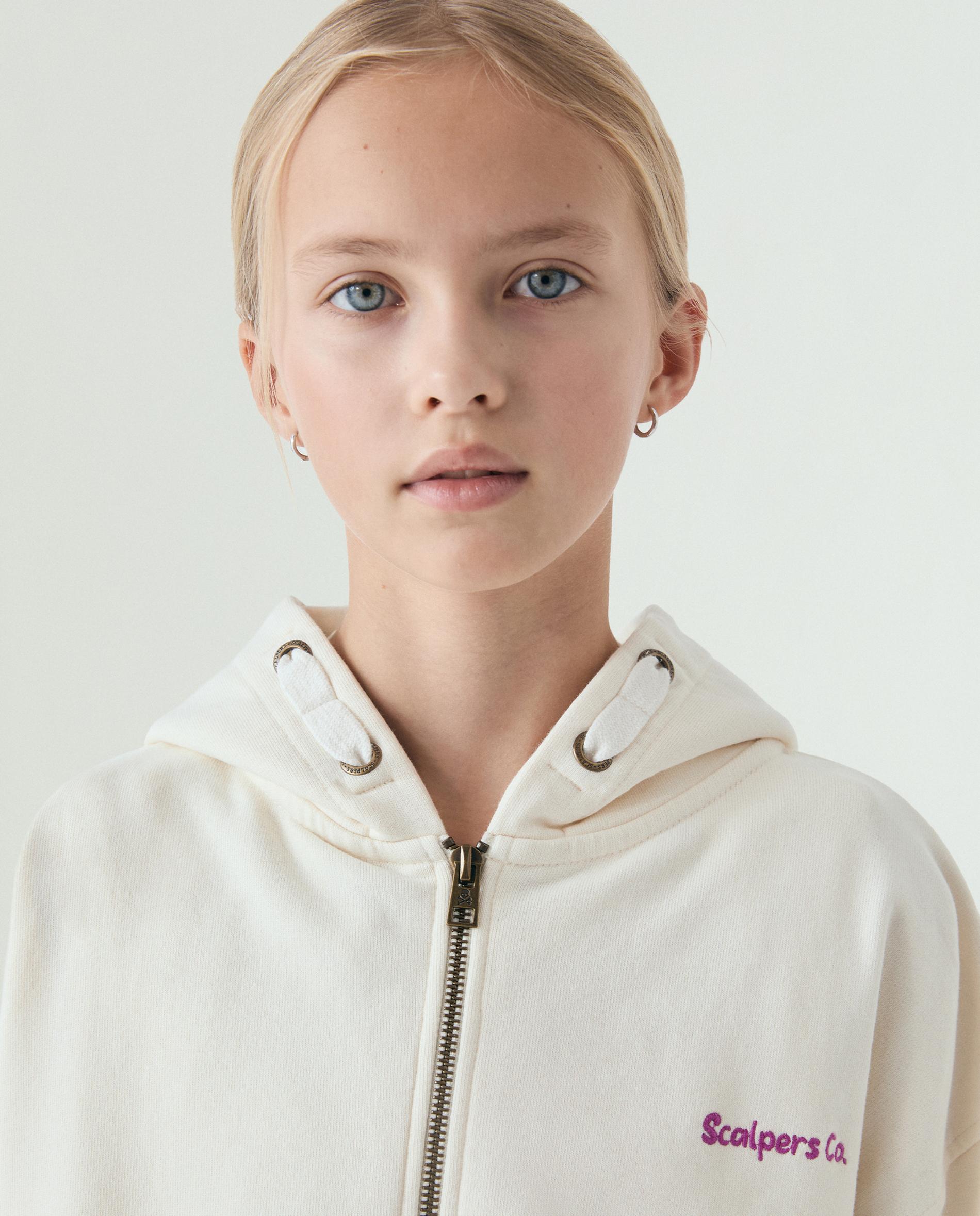 Sweatshirt com Capuz Infantil com Caveira Posterior e Fecho Zip Branco-4