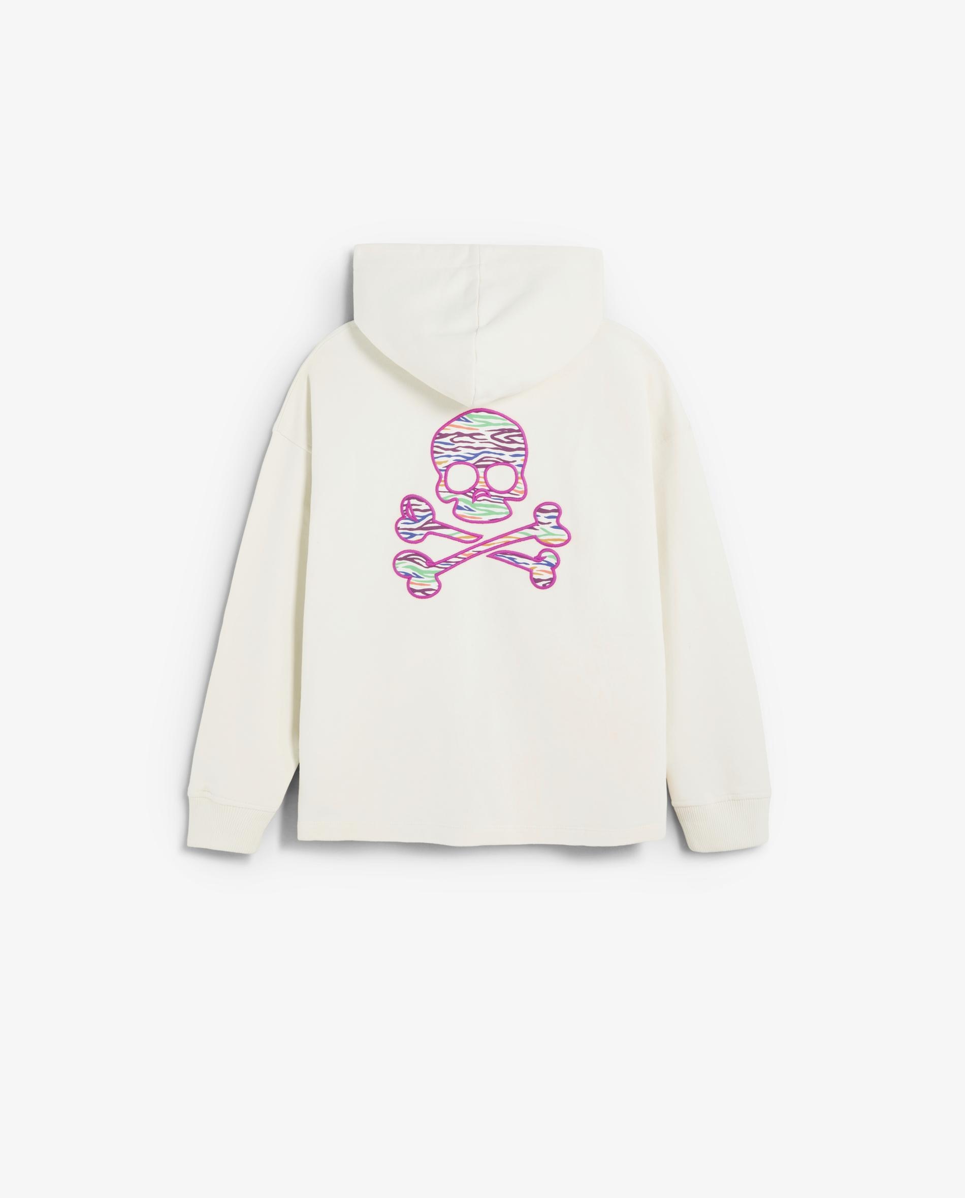 Sweatshirt com Capuz Infantil com Caveira Posterior e Fecho Zip Branco-6
