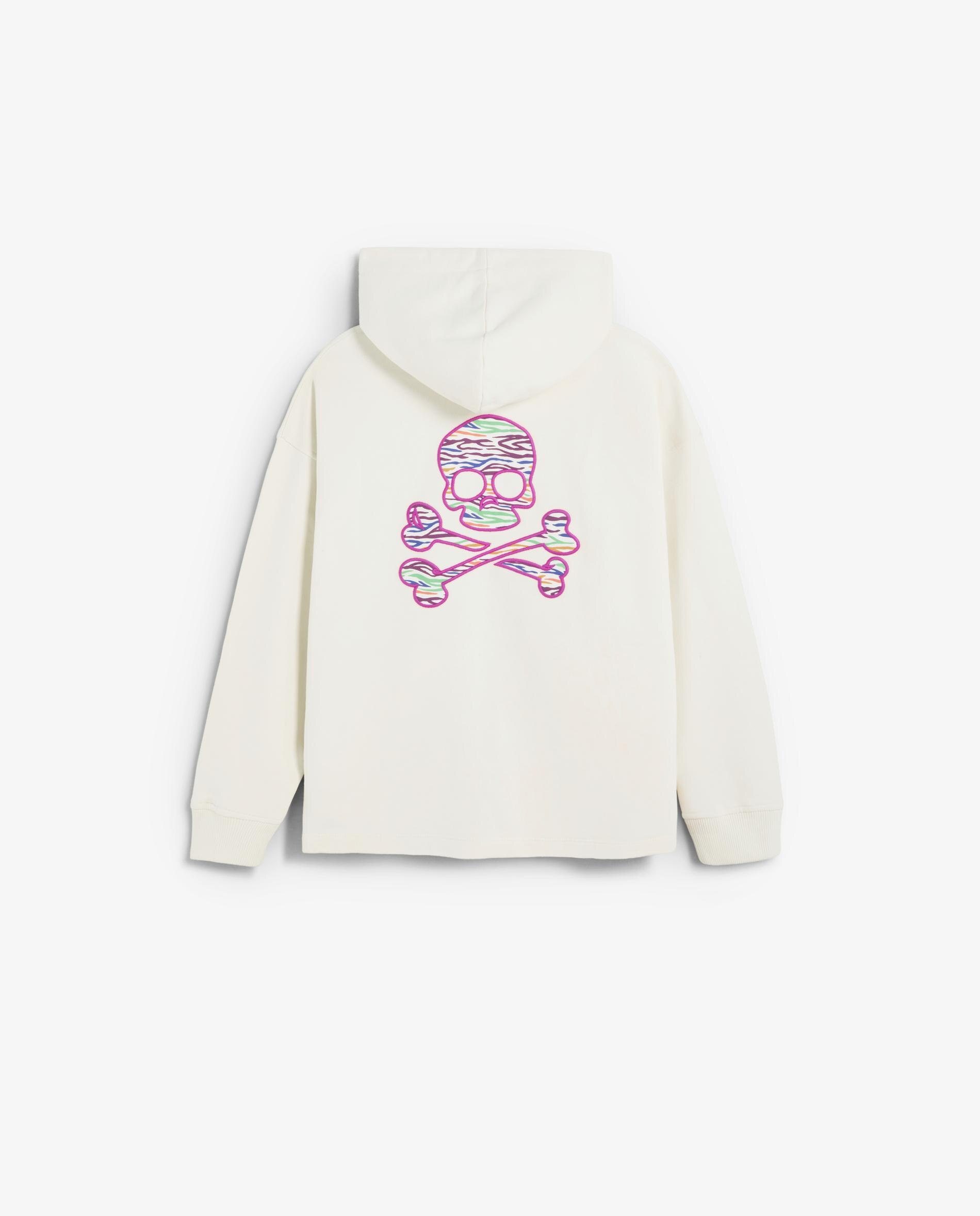 Sweatshirt com Capuz Infantil com Caveira Posterior e Fecho Zip Scalpers Branco-6