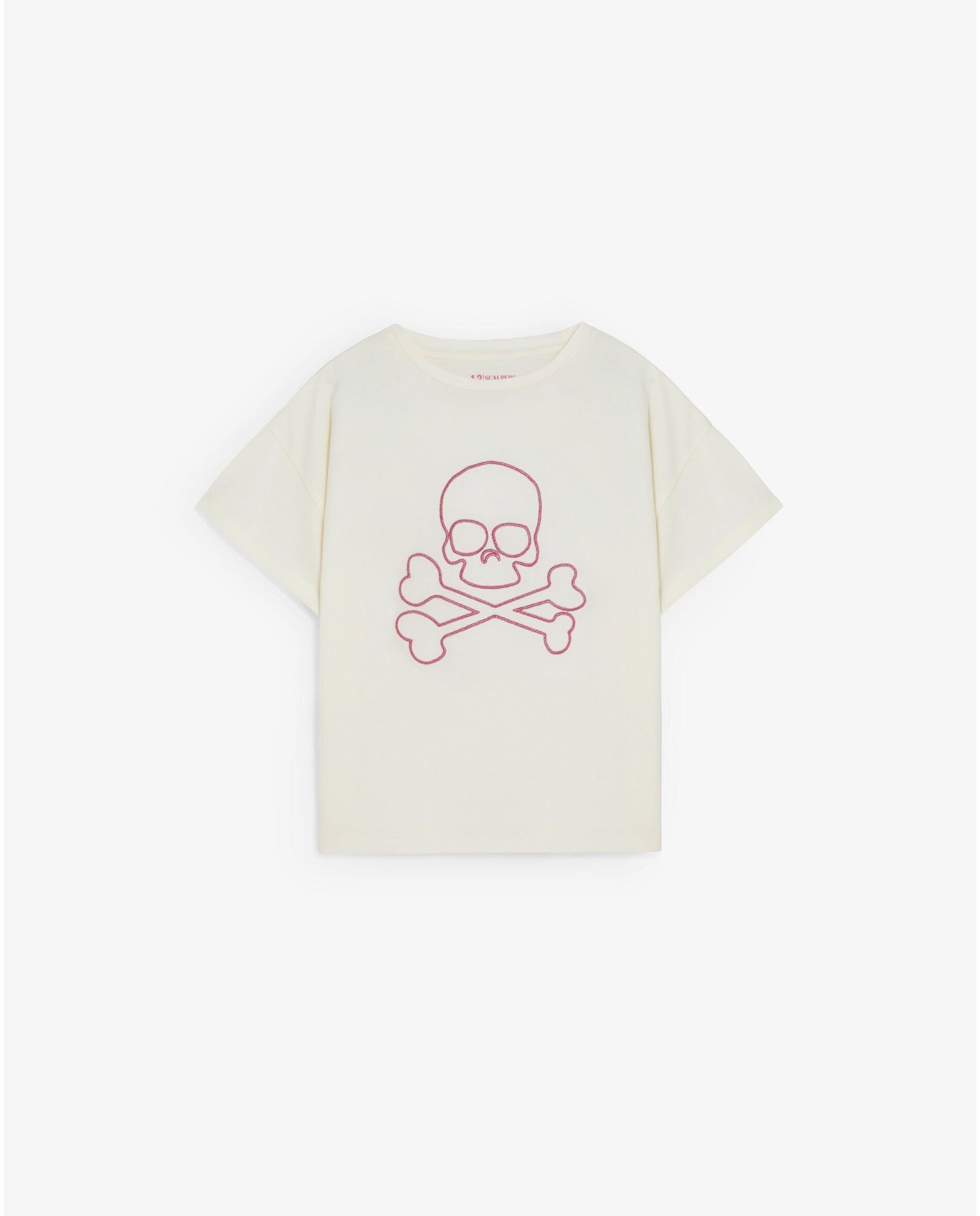 T-shirt Infantil de Manga Curta com Caveira Frontal Scalpers Branco-1