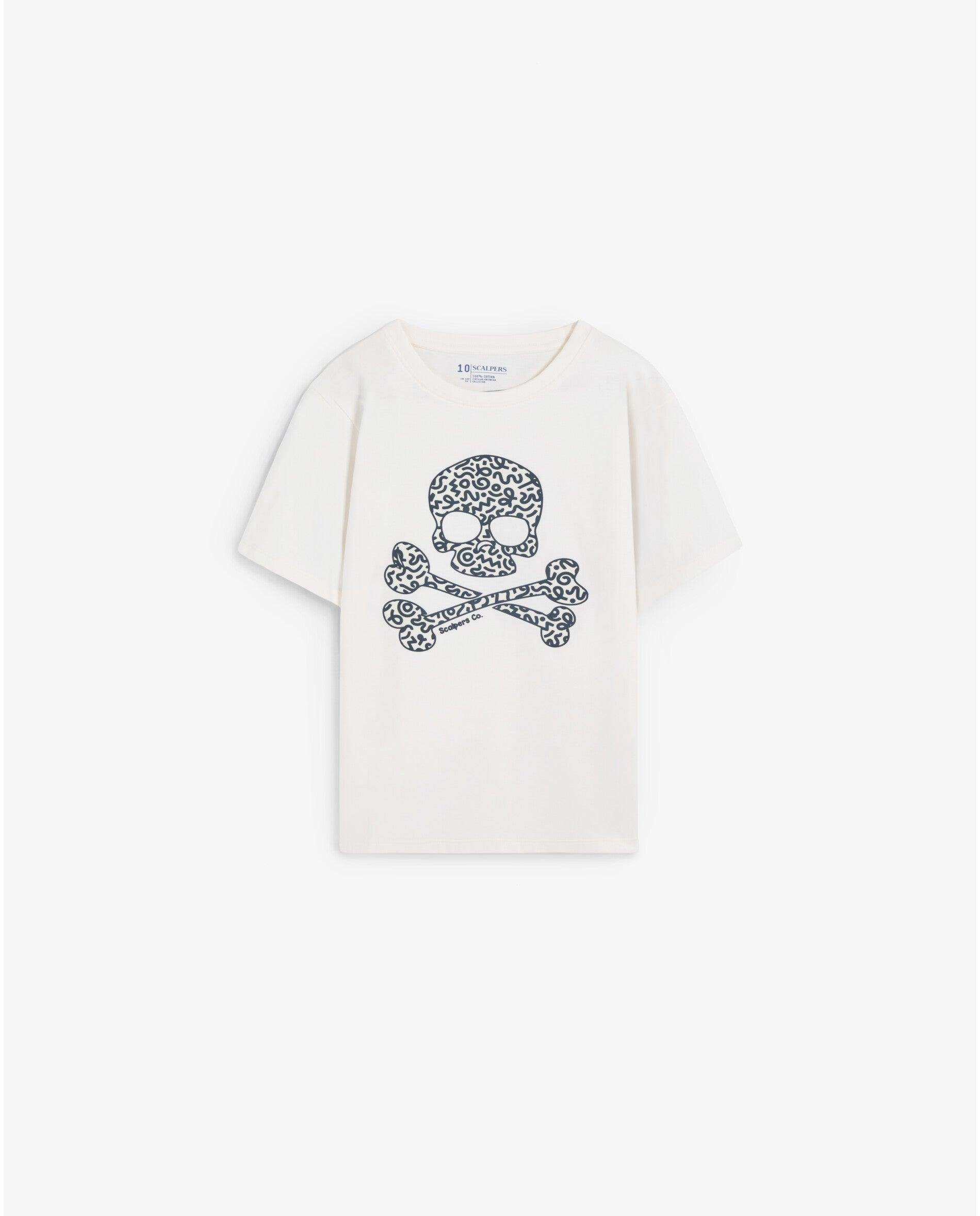 T-shirt Infantil de Manga Curta com Caveira Frontal Scalpers Branco-1