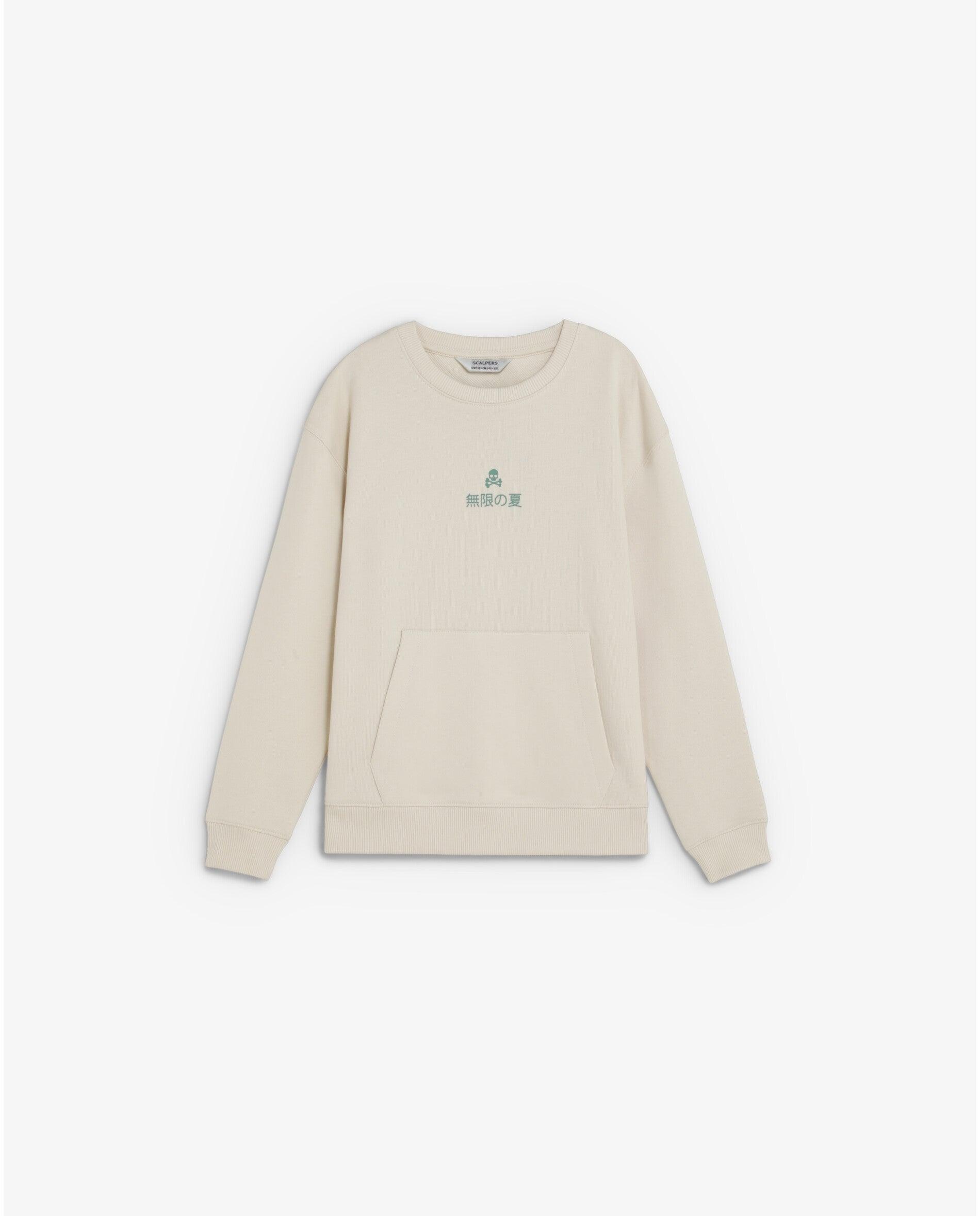 Sweatshirt sem Capuz Infantil com Print Posterior e Bolso Canguru Scalpers Branco-1