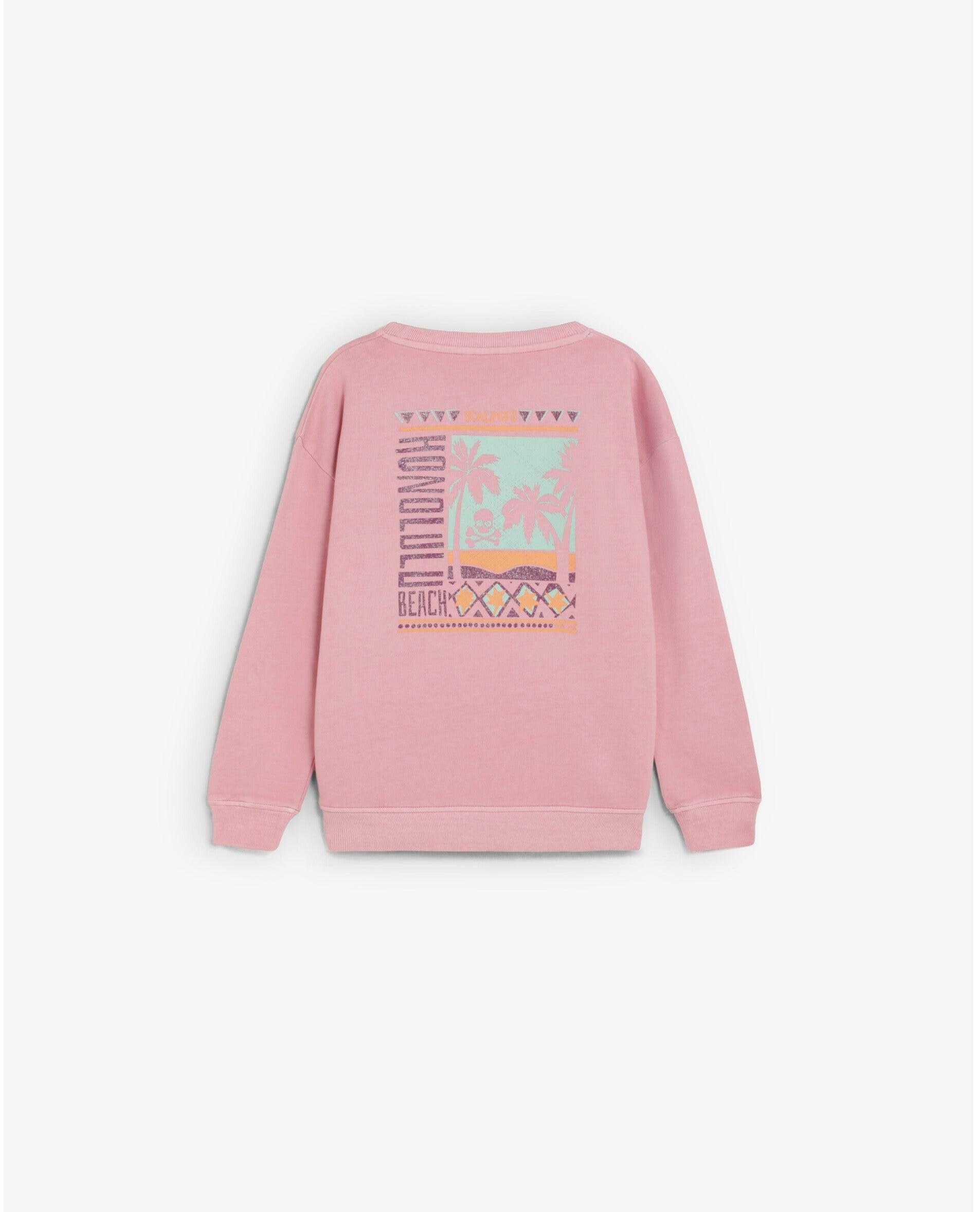 Sweatshirt sem Capuz Infantil de Algodão com Print Posterior Scalpers Rosa-2