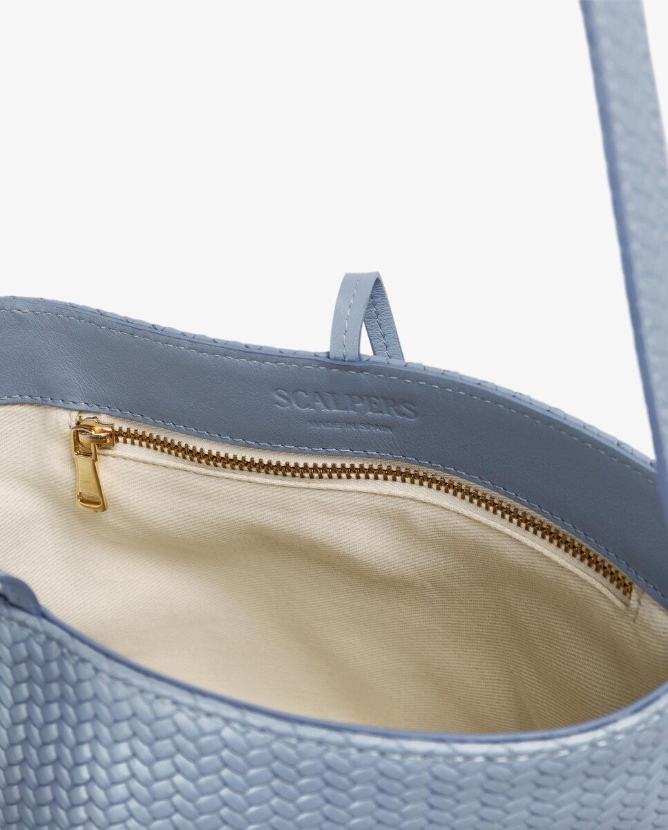 Mala a Tiracolo Tipo Saco em Pele Azul-6