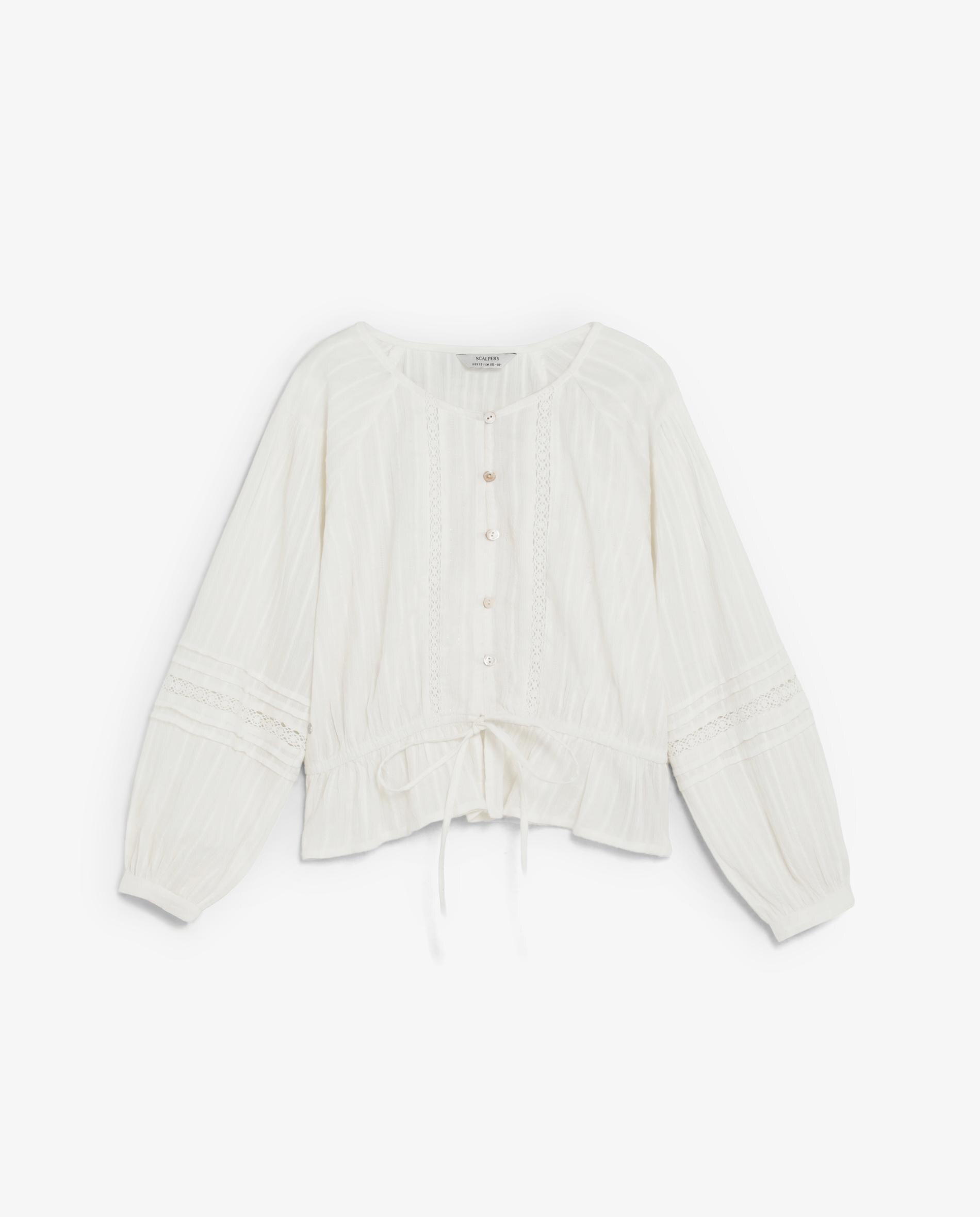 Blusa Infantil com Renda e Mangas Abalonadas Scalpers Branco-4