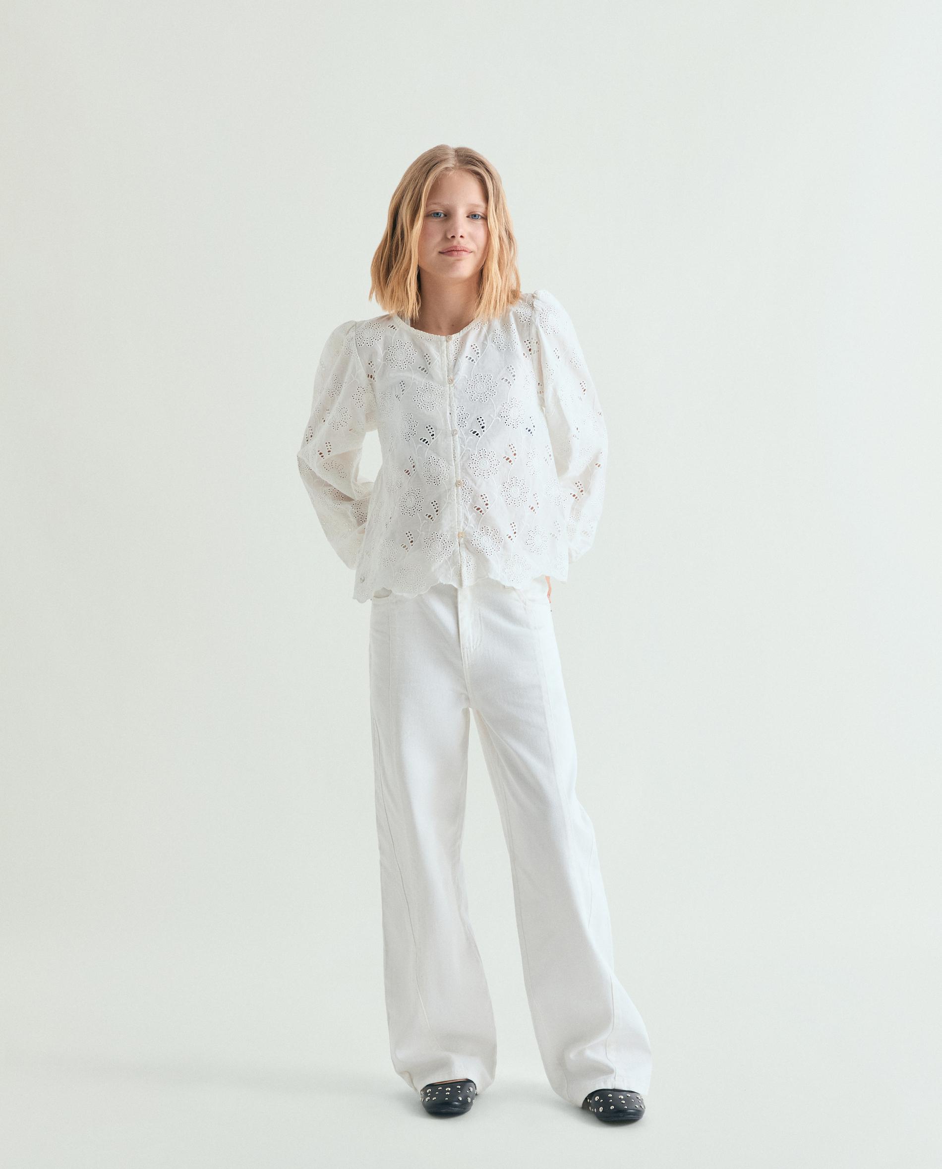 Blusa Infantil Bordada com Mangas Abalonadas Scalpers Branco-2