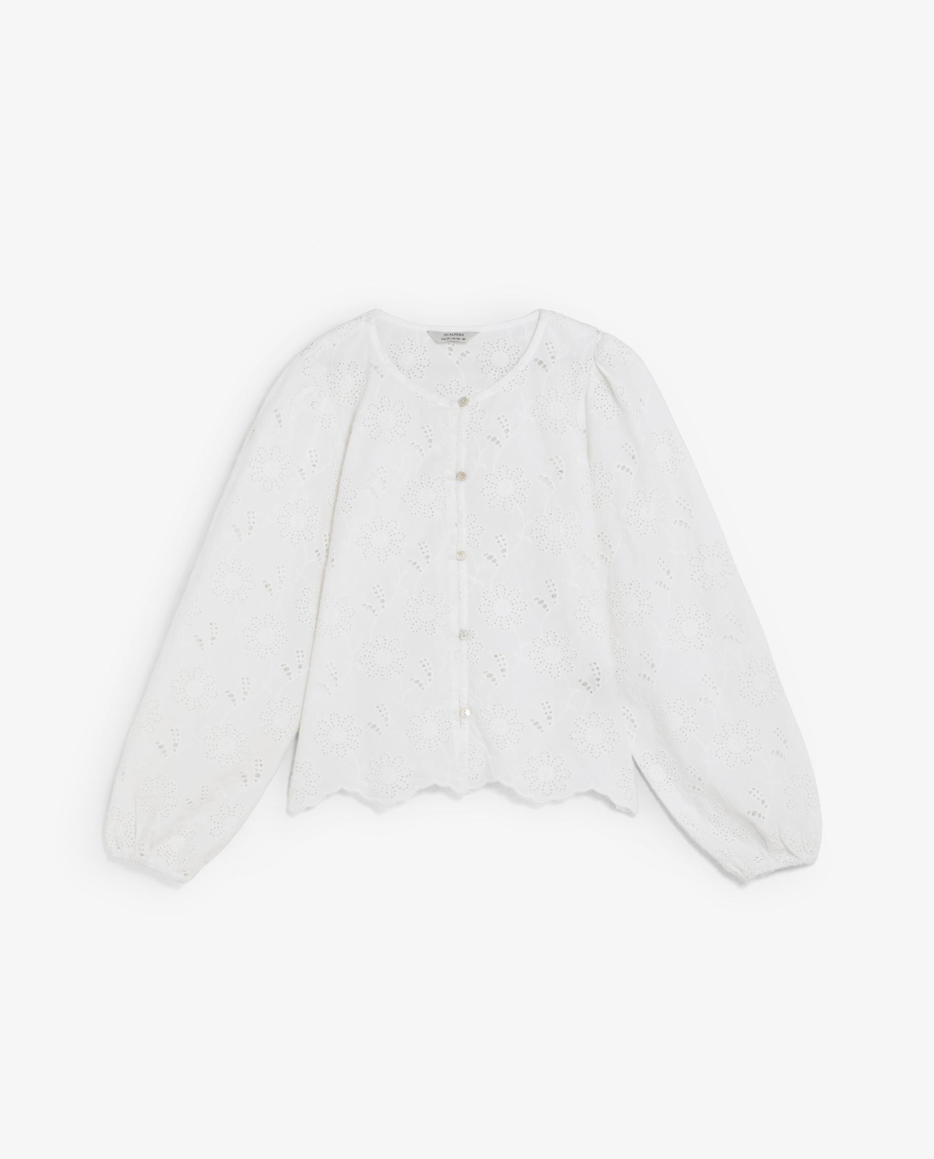 Blusa Infantil Bordada com Mangas Abalonadas Scalpers Branco-5