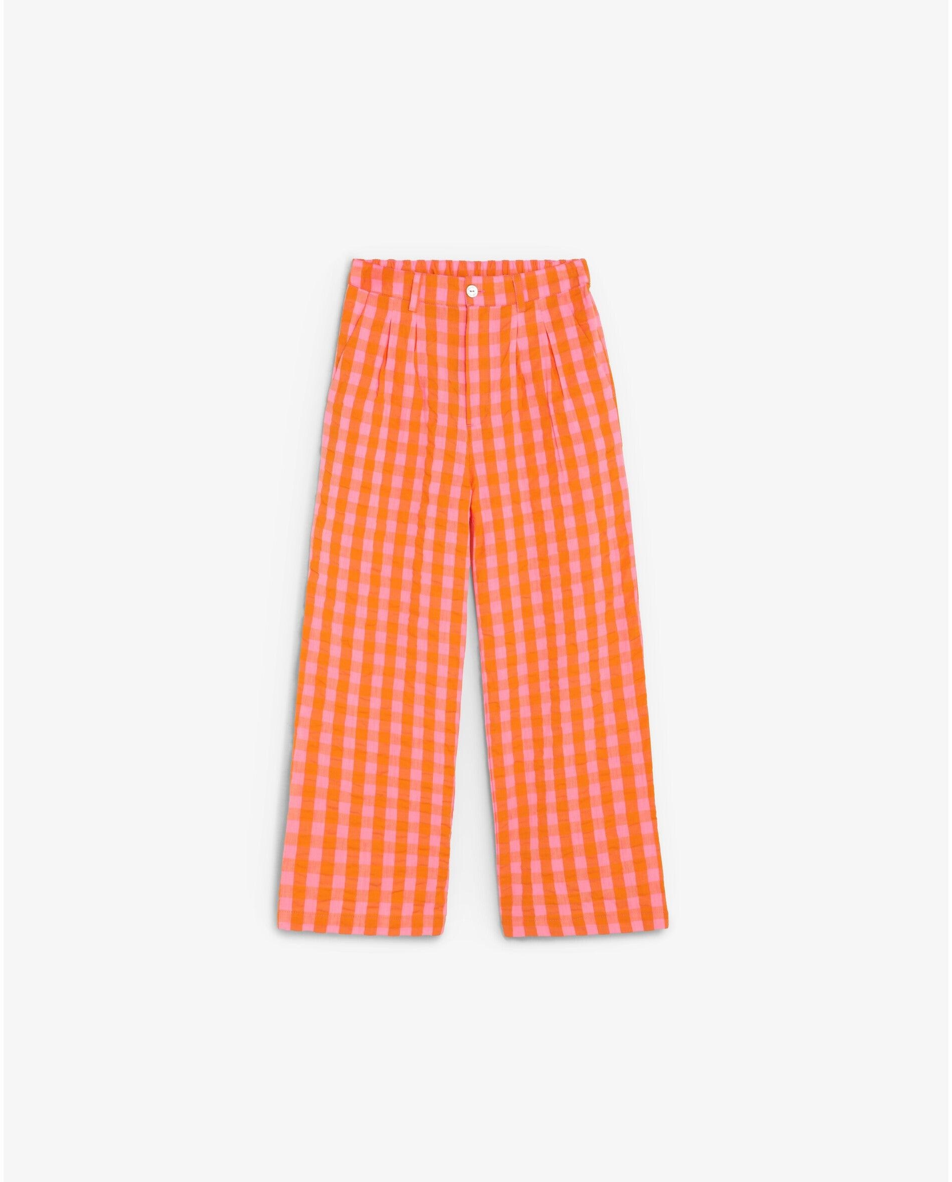 Calças Cinco Bolsos Infantil Aos Quadrados Vichy com Cintura Elástica Scalpers Laranja-1