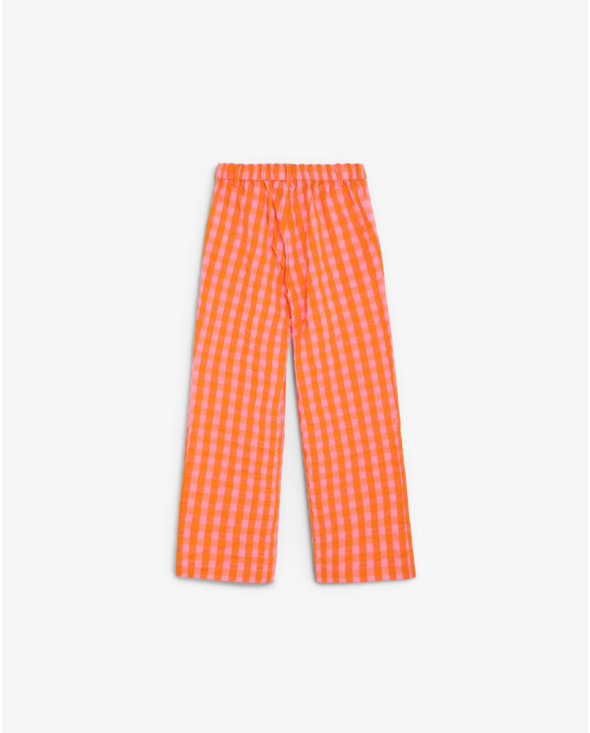 Calças Cinco Bolsos Infantil Aos Quadrados Vichy com Cintura Elástica Scalpers Laranja-2