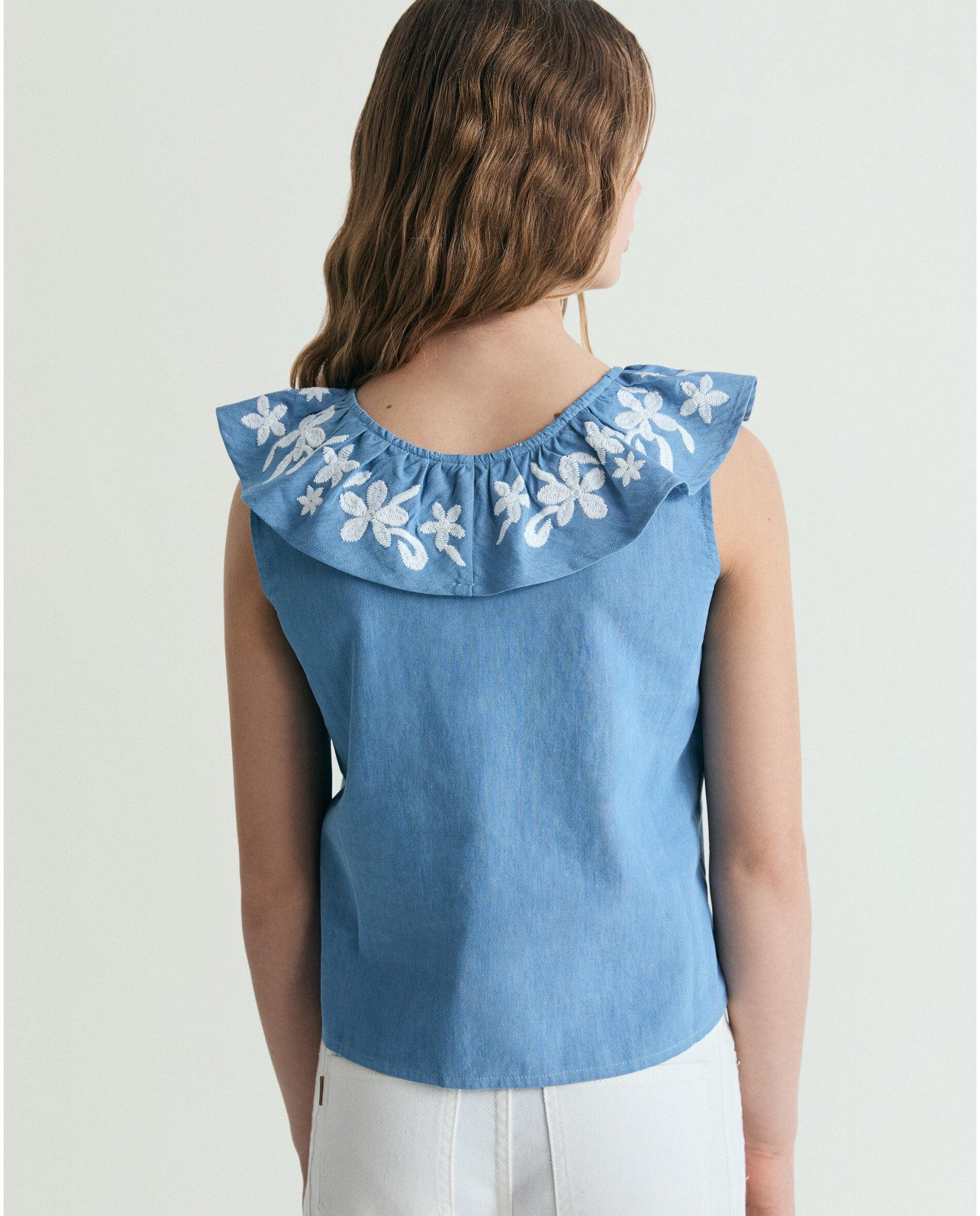 Blusa Infantil sem Mangas com Folho Bordado Scalpers Azul-2
