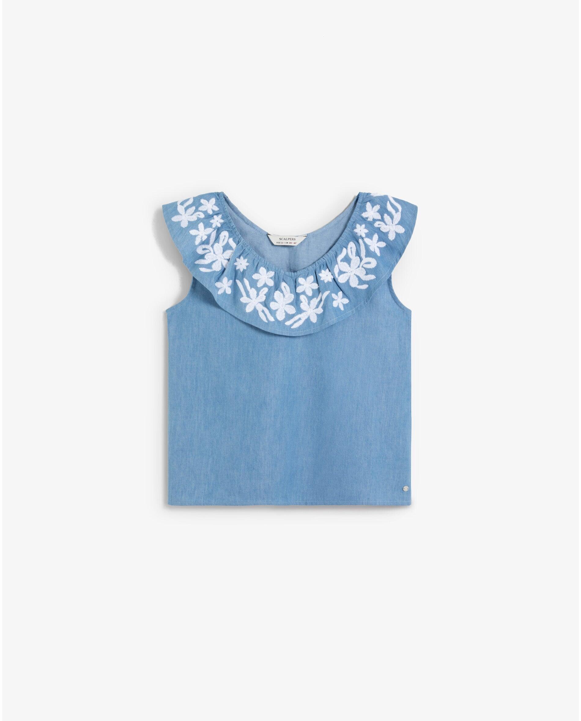 Blusa Infantil sem Mangas com Folho Bordado Scalpers Azul-5
