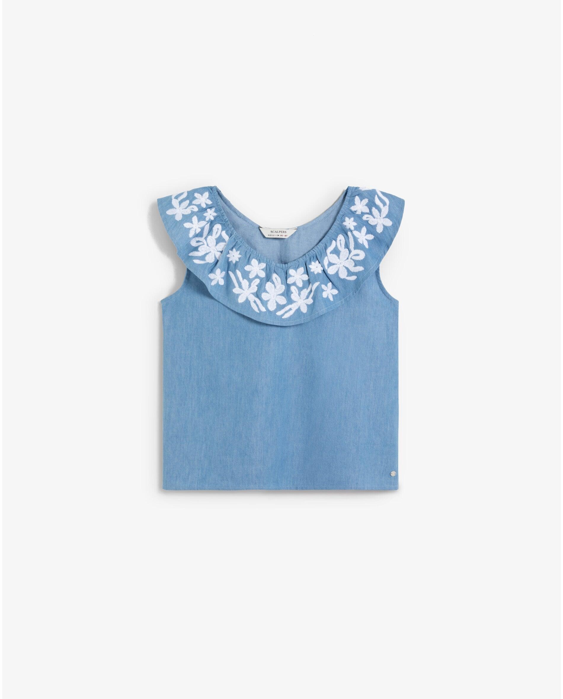 Blusa Infantil sem Mangas com Folho Bordado Scalpers Azul-6