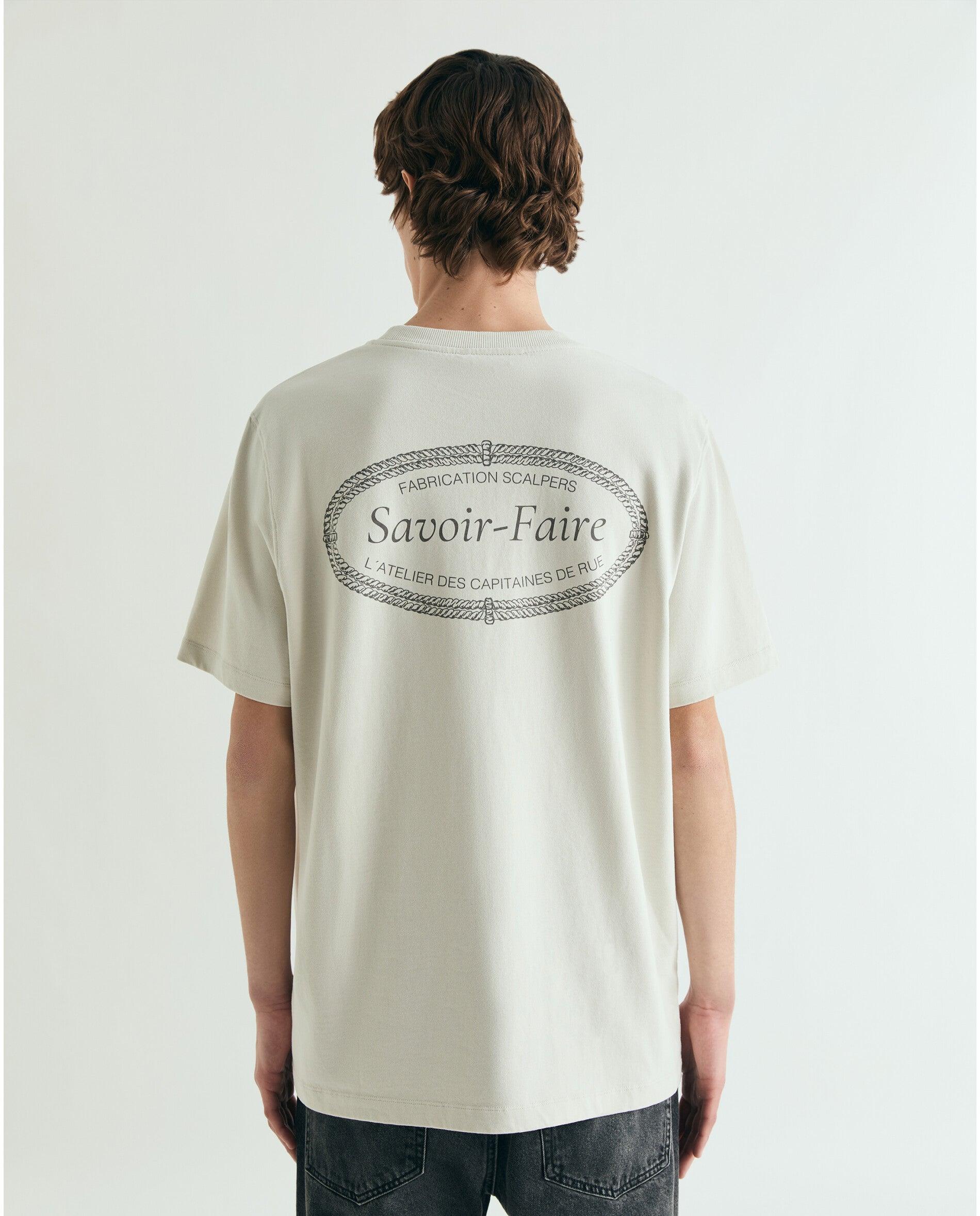 T-shirt com Print Posterior de Manga Curta Bege-3