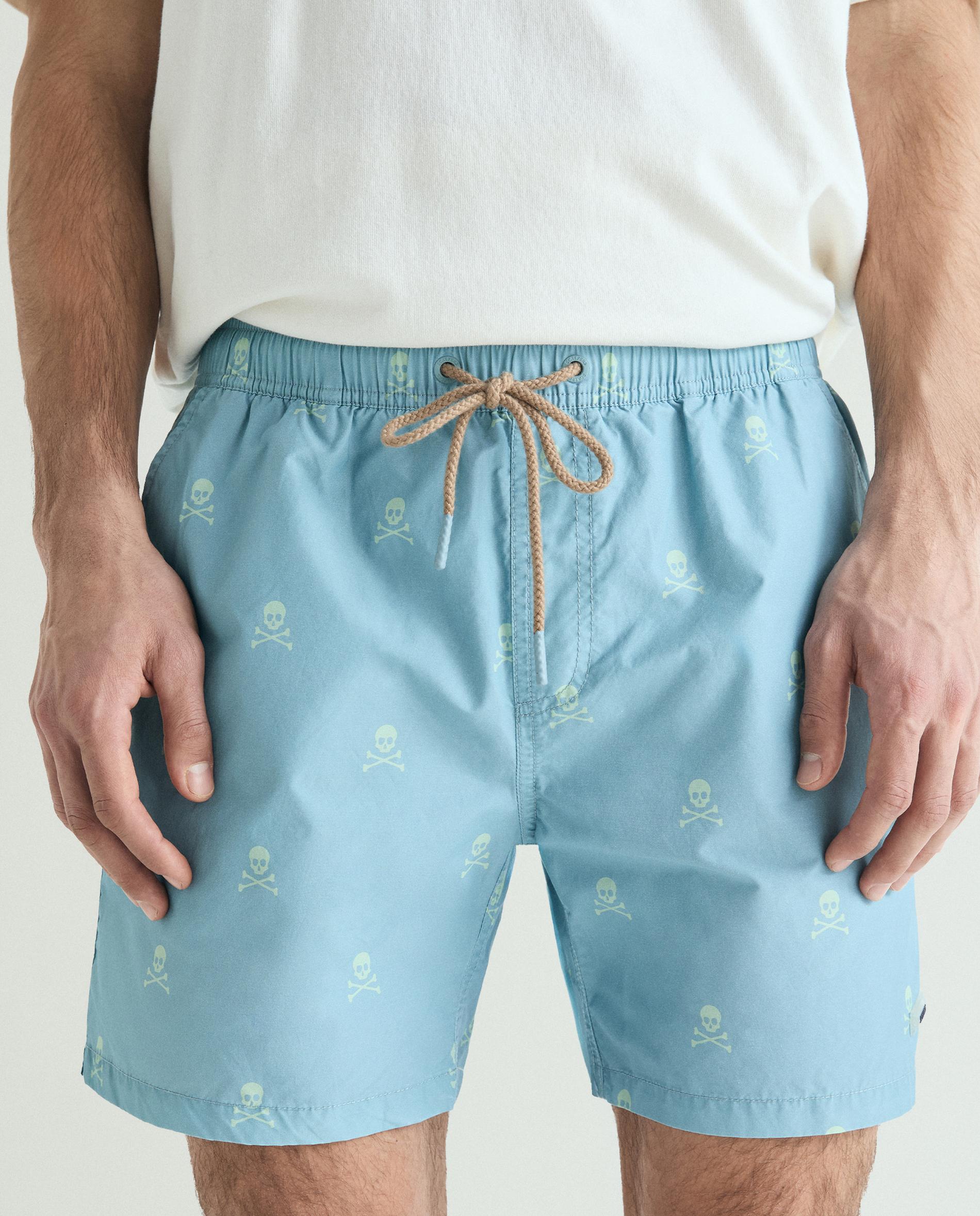 Fato de Banho Bermuda Estampado com Bolso Posterior Azul-claro-2