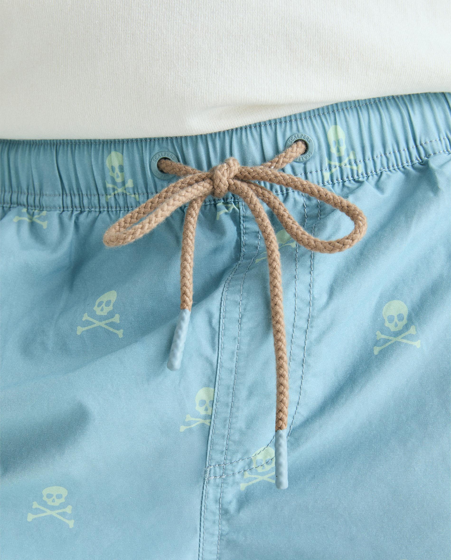 Fato de Banho Bermuda Estampado com Bolso Posterior Azul-claro-4