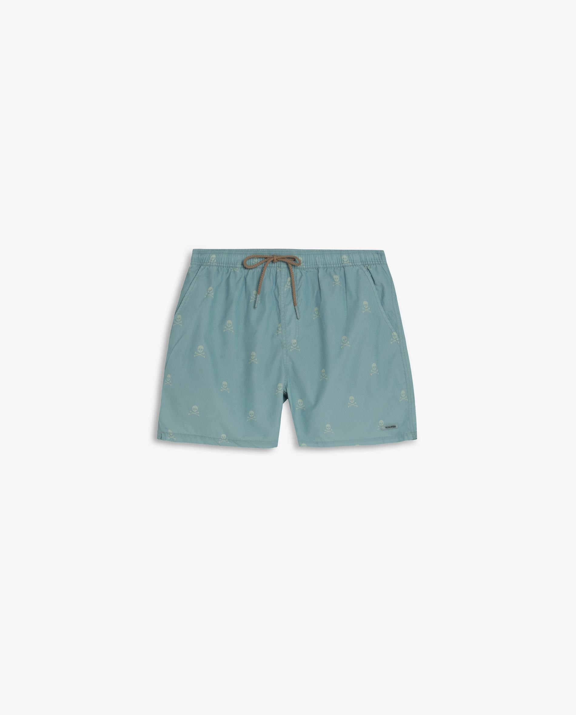 Fato de Banho Bermuda Estampado com Bolso Posterior Azul-claro-5