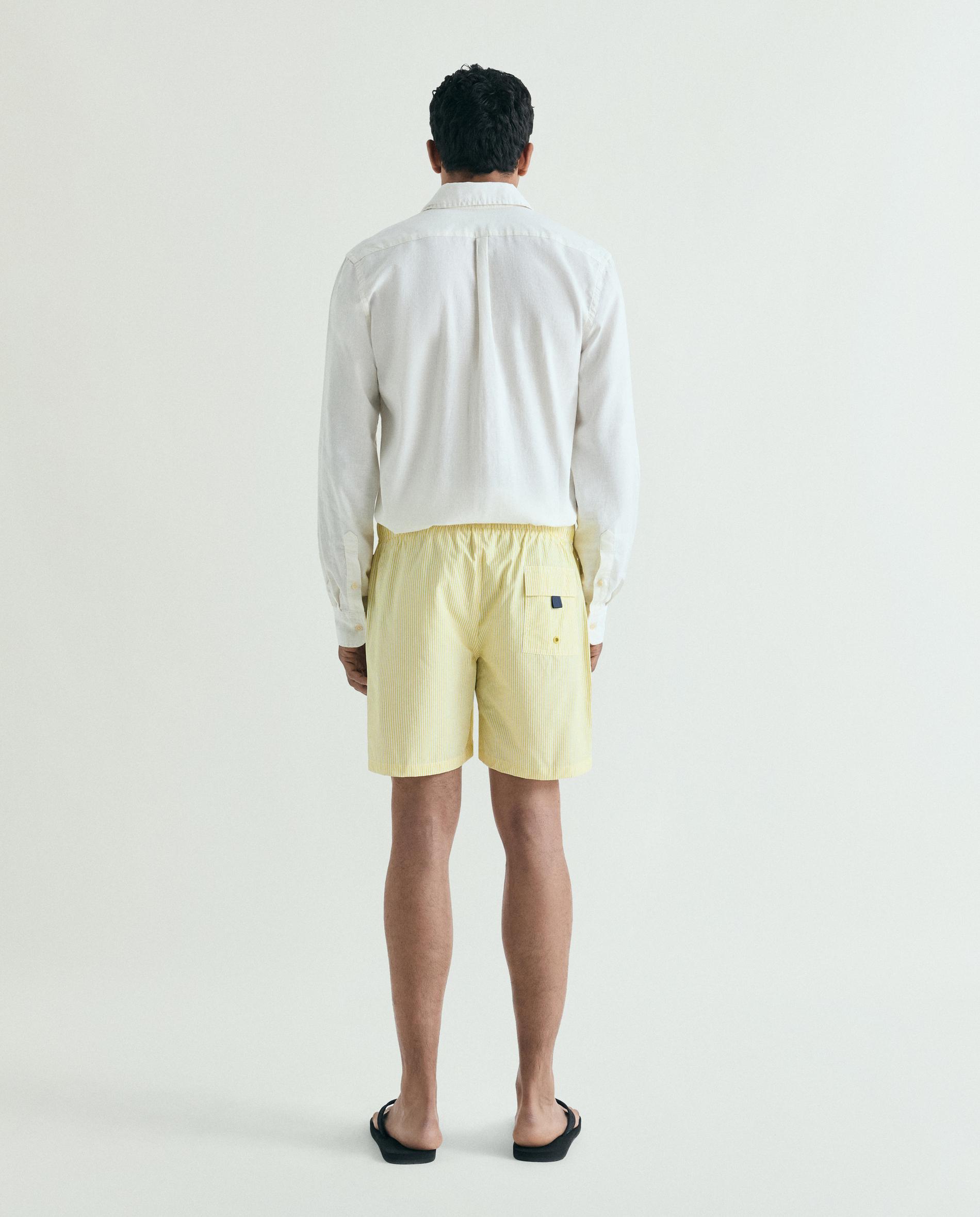 Fato de Banho Bermuda Às Riscas com Bolso Posterior Amarelo-3