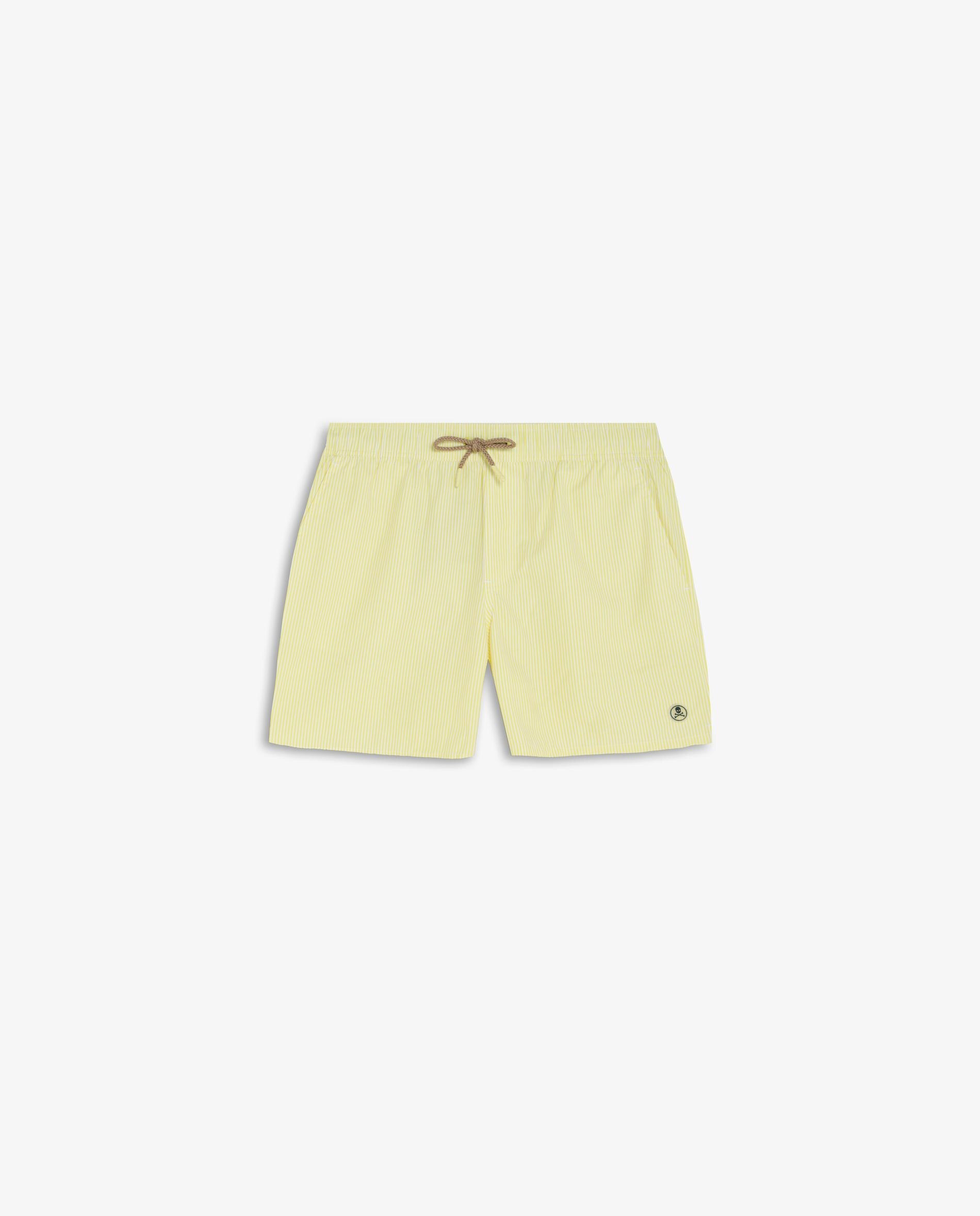 Fato de Banho Bermuda Às Riscas com Bolso Posterior Amarelo-4