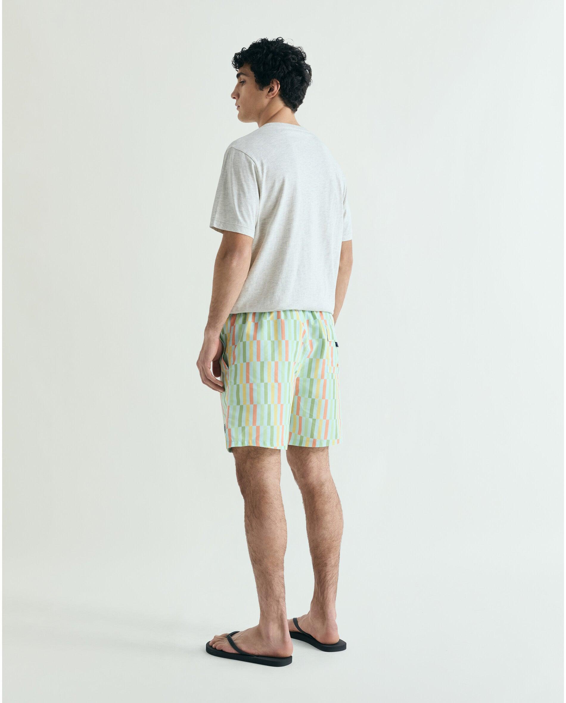 Fato de Banho Estampado com Bolso Posterior Verde Água-3