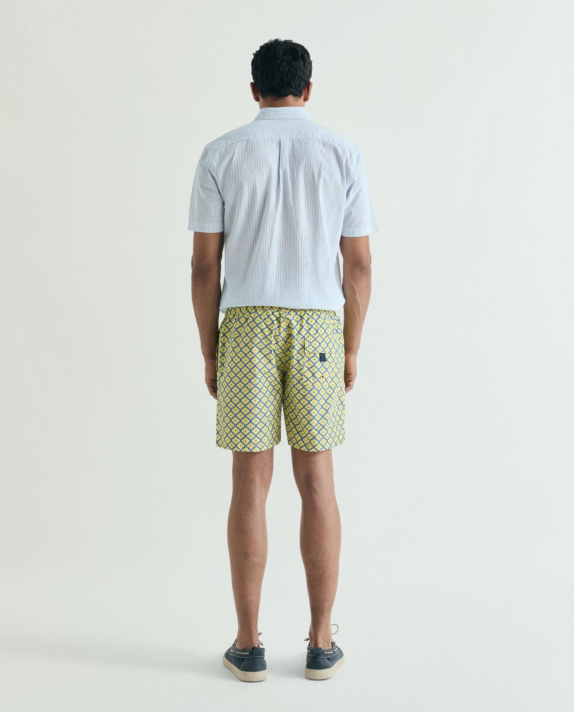 Fato de Banho Bermuda Estampado com Bolso Posterior Amarelo-3