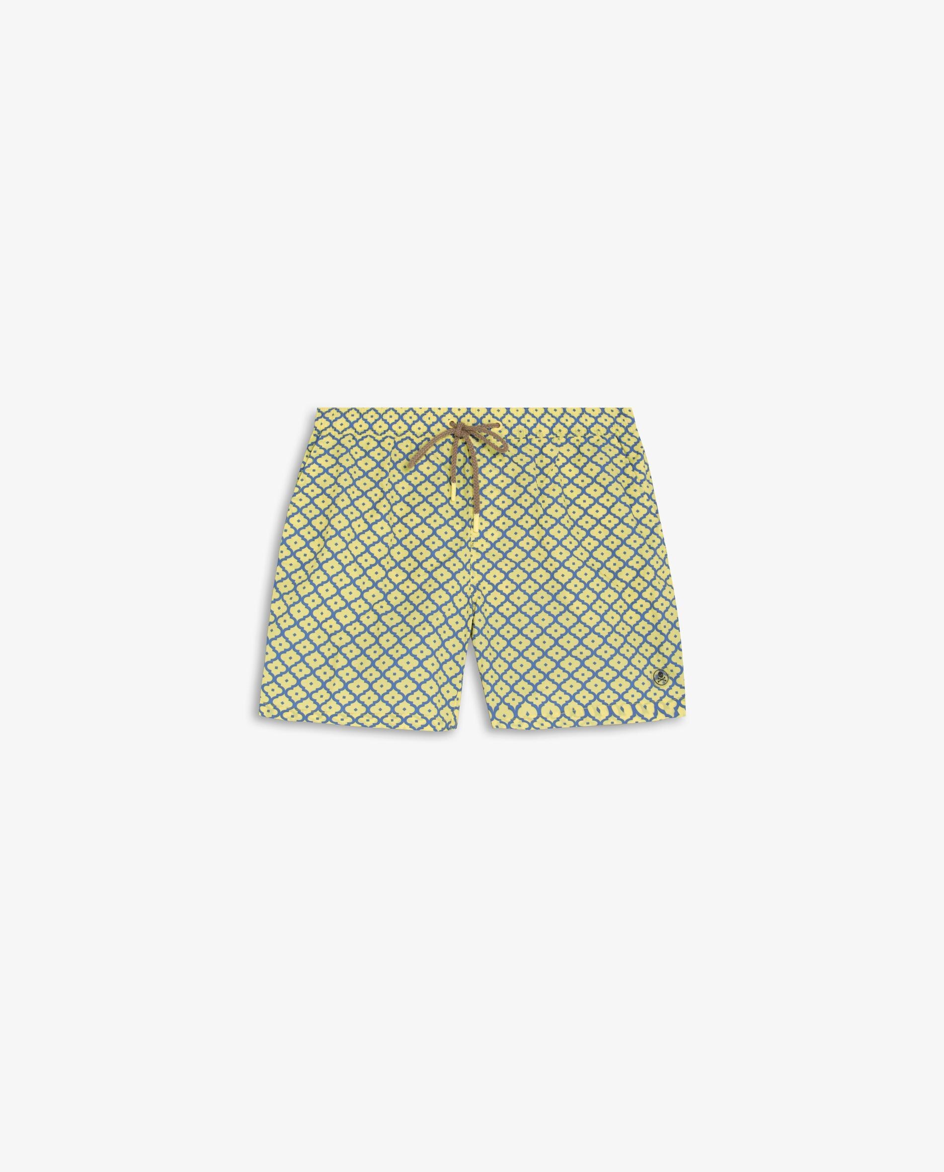 Fato de Banho Bermuda Estampado com Bolso Posterior Amarelo-5