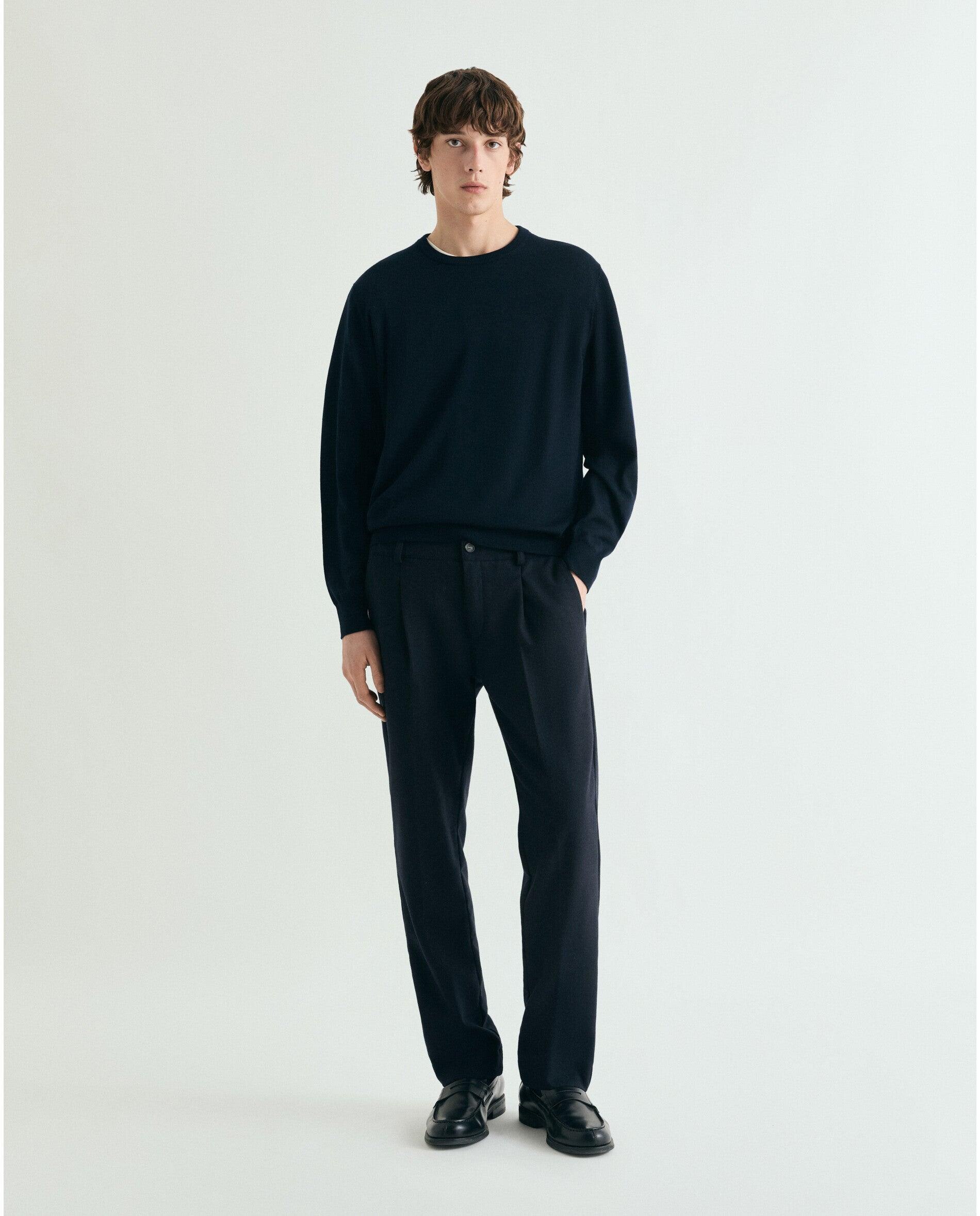 Camisola de Lã Merino com Gola Redonda Navy-3