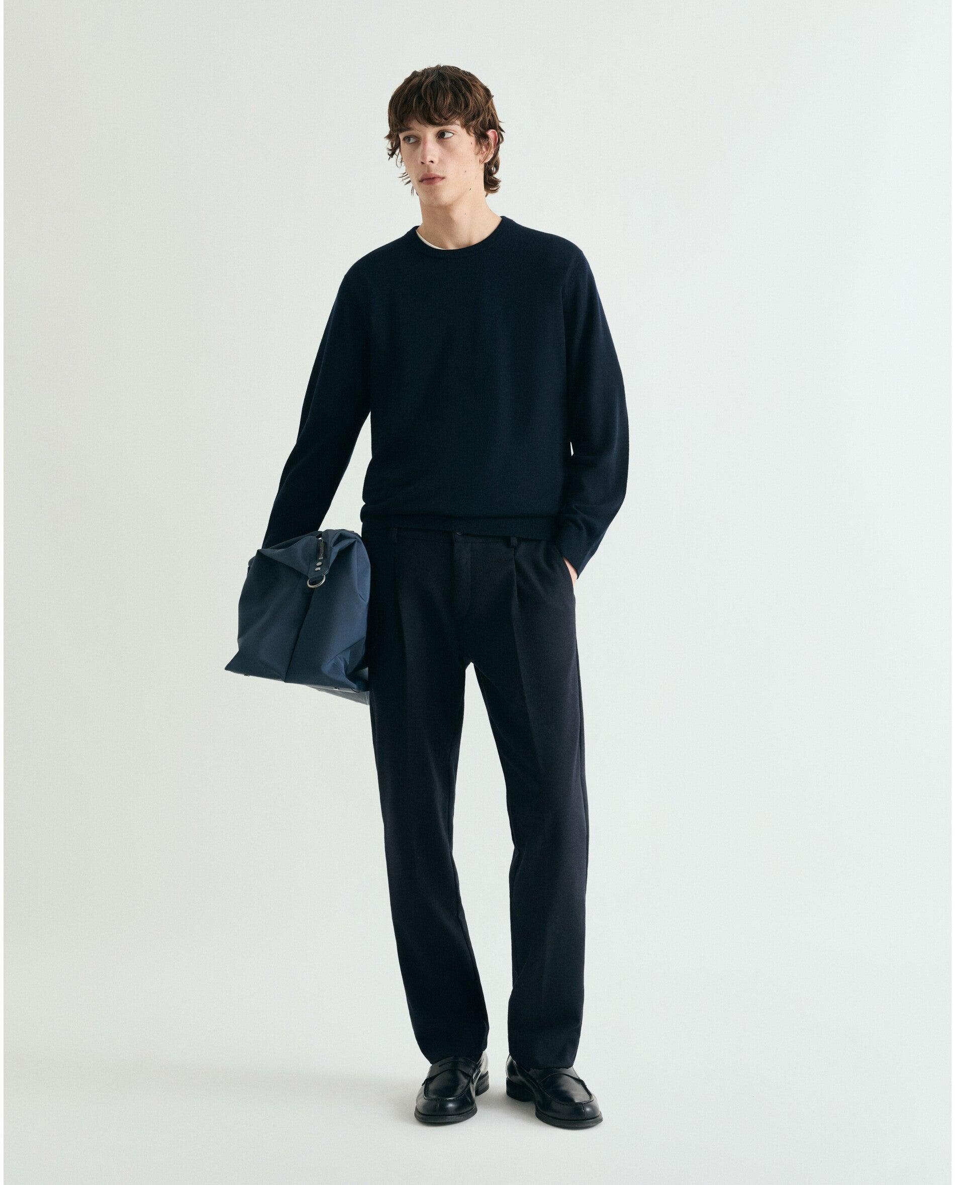 Camisola de Lã Merino com Gola Redonda Navy-5