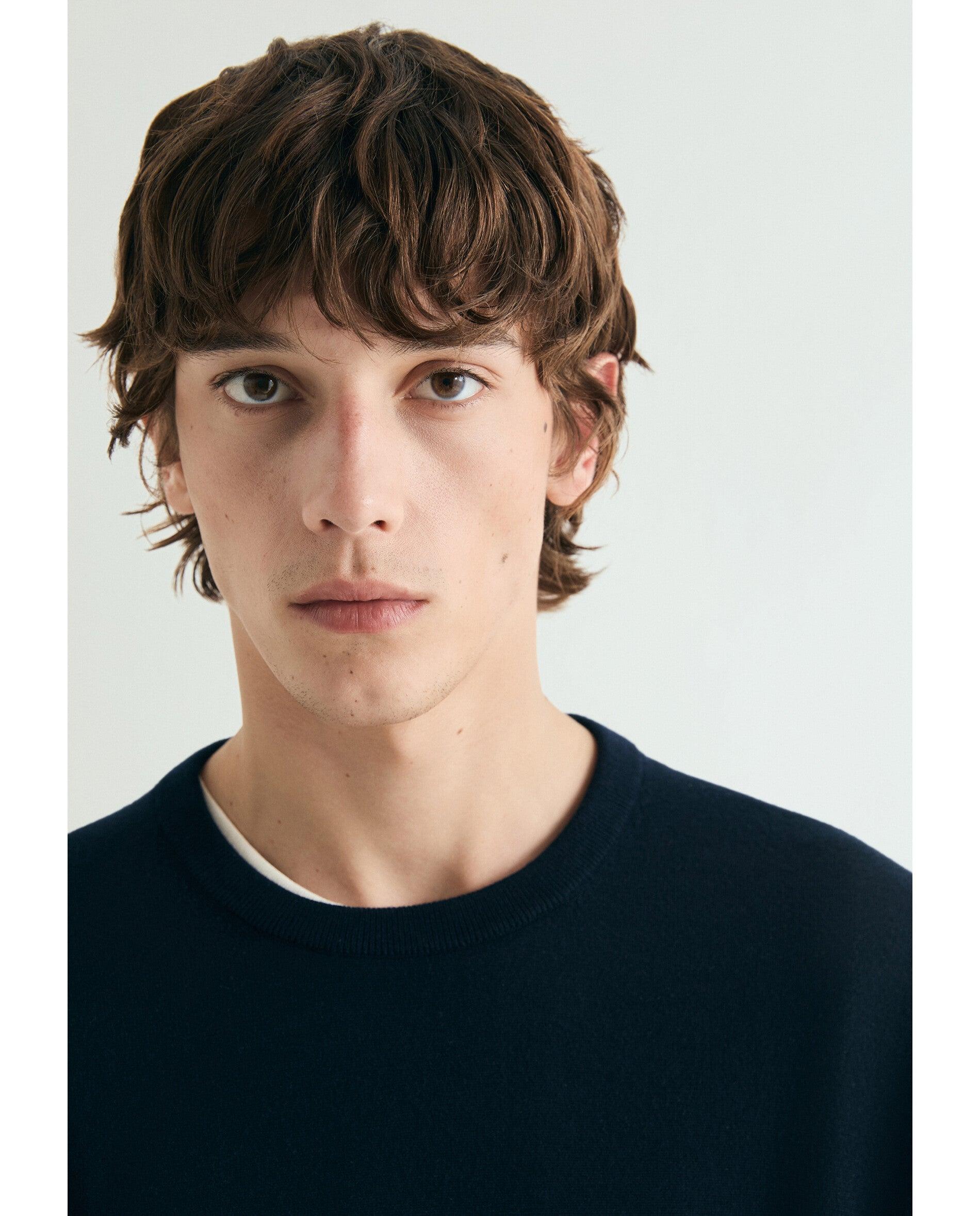 Camisola de Lã Merino com Gola Redonda Navy-6