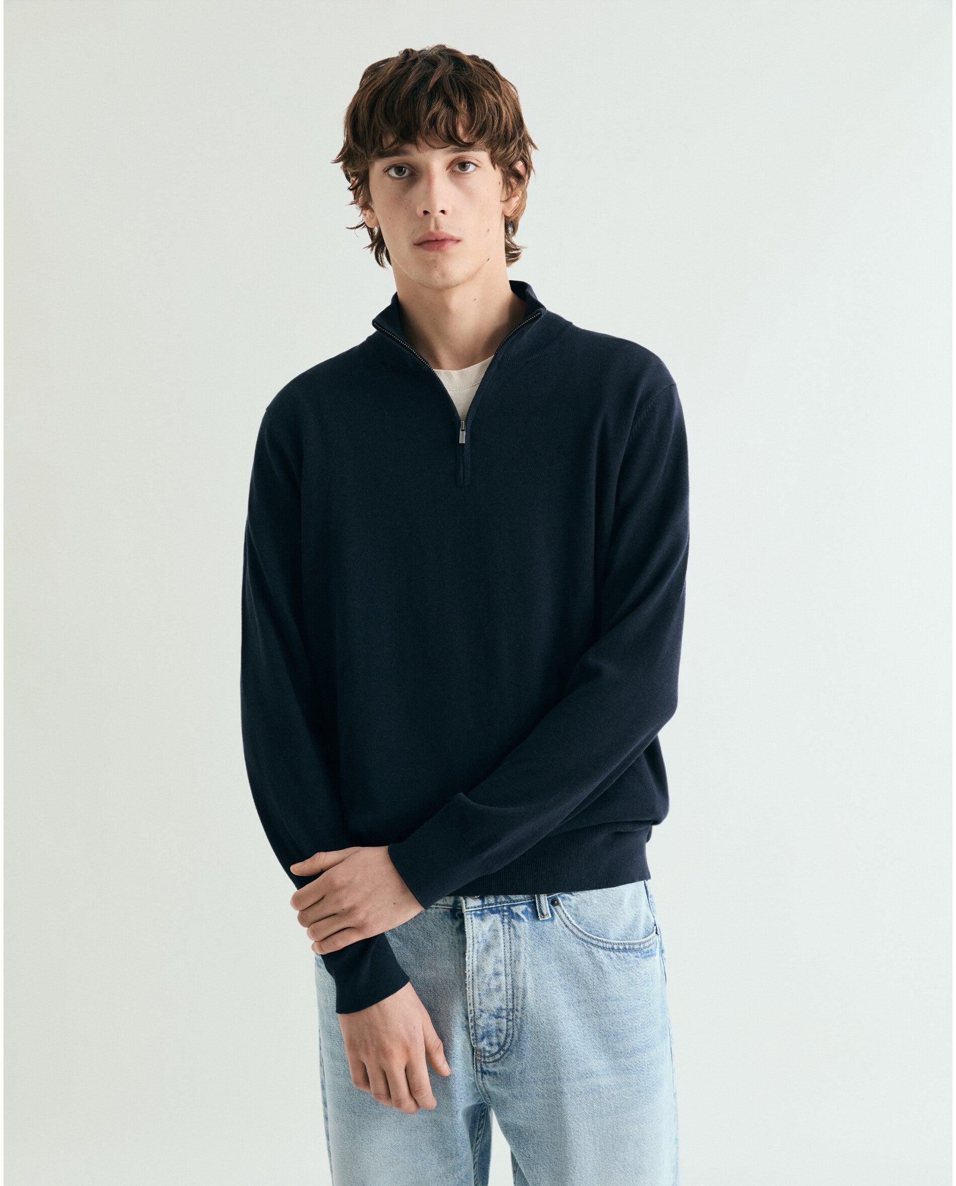 Camisola com Fecho Zip na Gola Navy-1