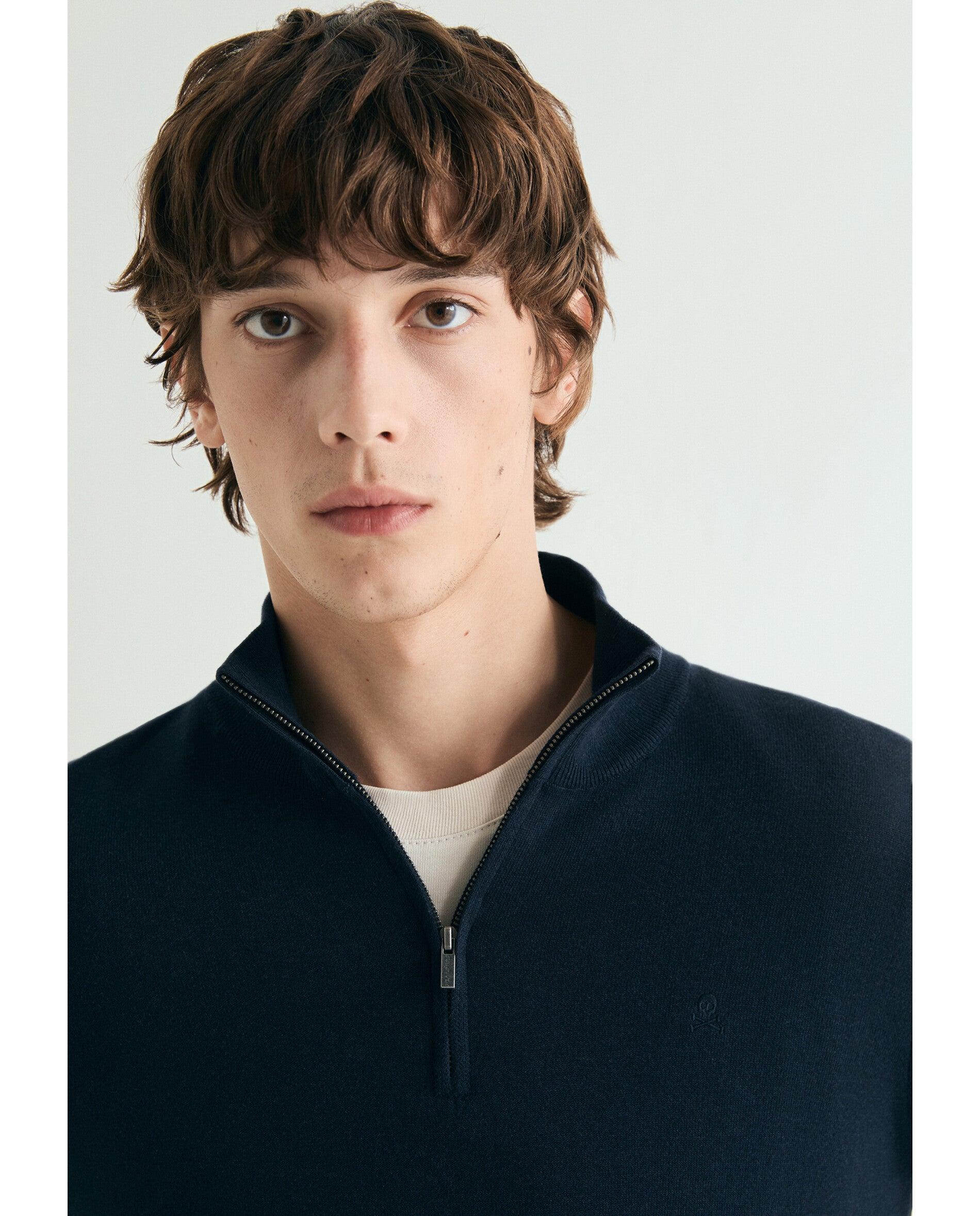 Camisola com Fecho Zip na Gola Navy-3