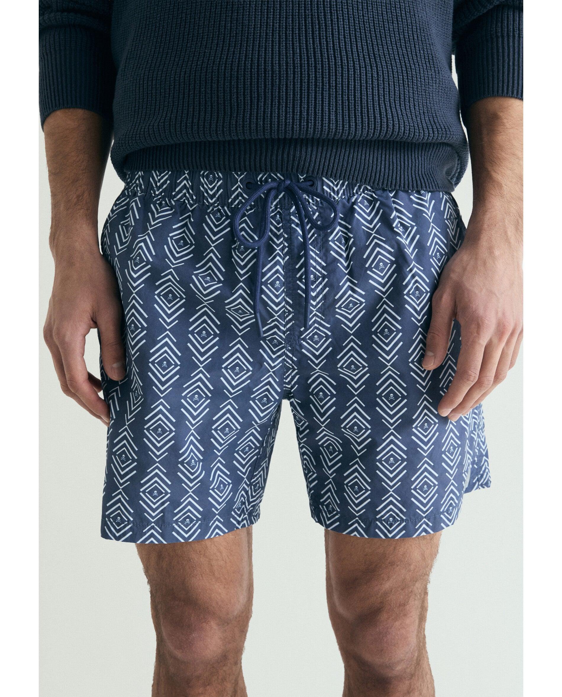 Fato de Banho Bermuda com Estampado Geométrico Navy-5