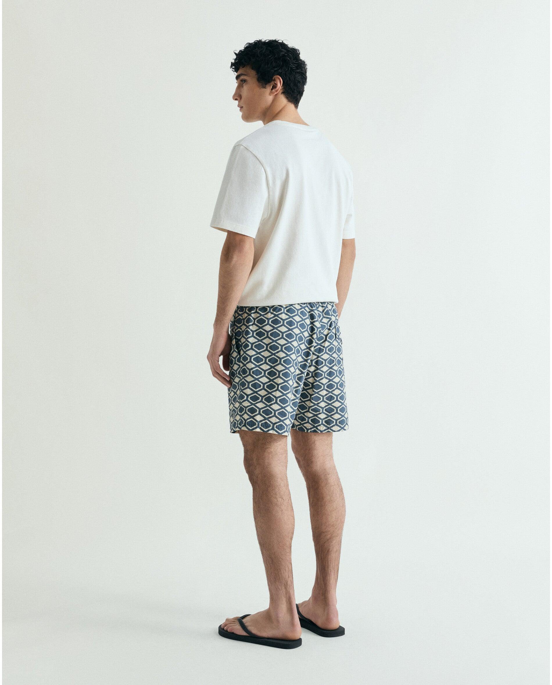 Fato de Banho Bermuda Estampado com Bolso Posterior Navy-2
