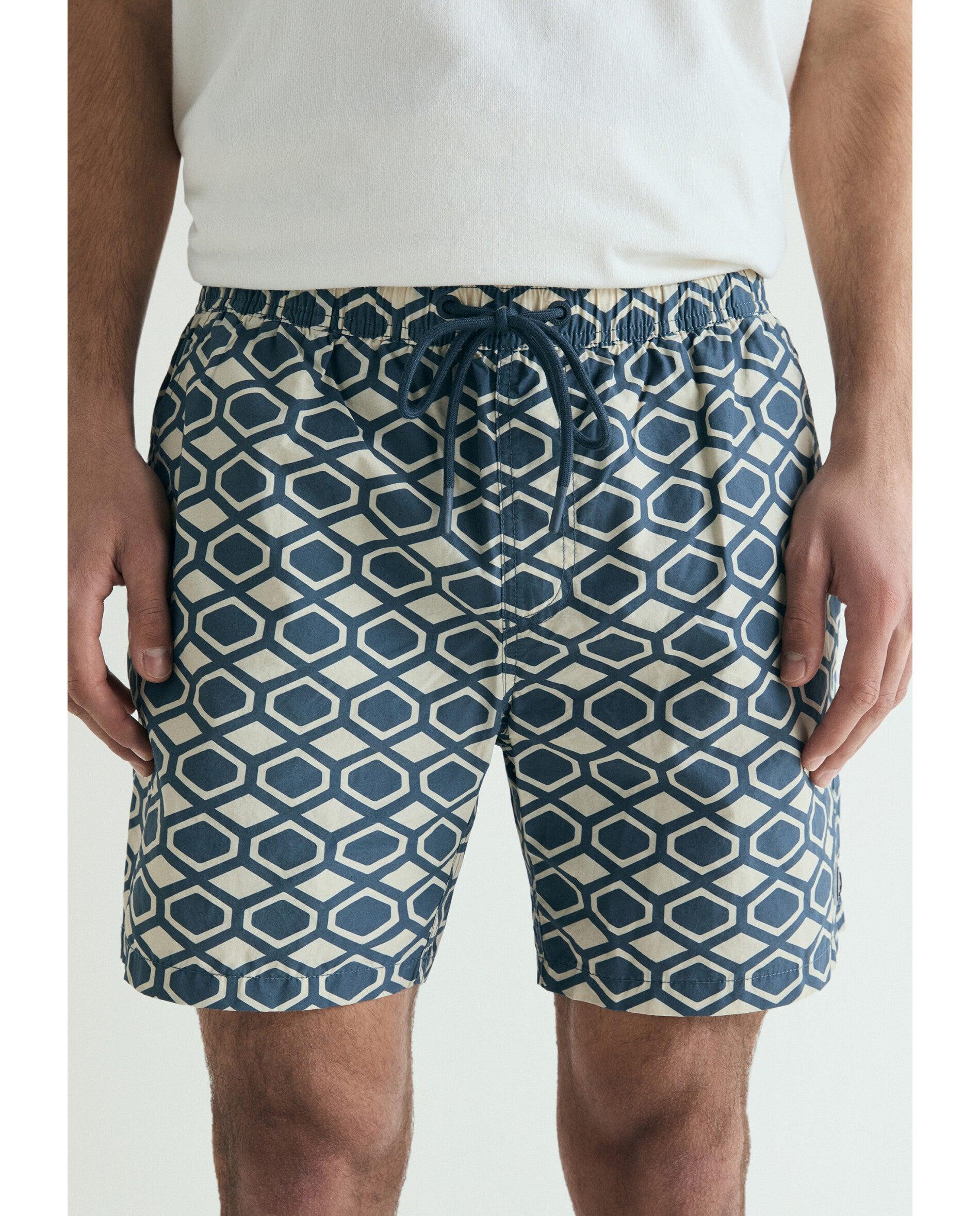 Fato de Banho Bermuda Estampado com Bolso Posterior Navy-3