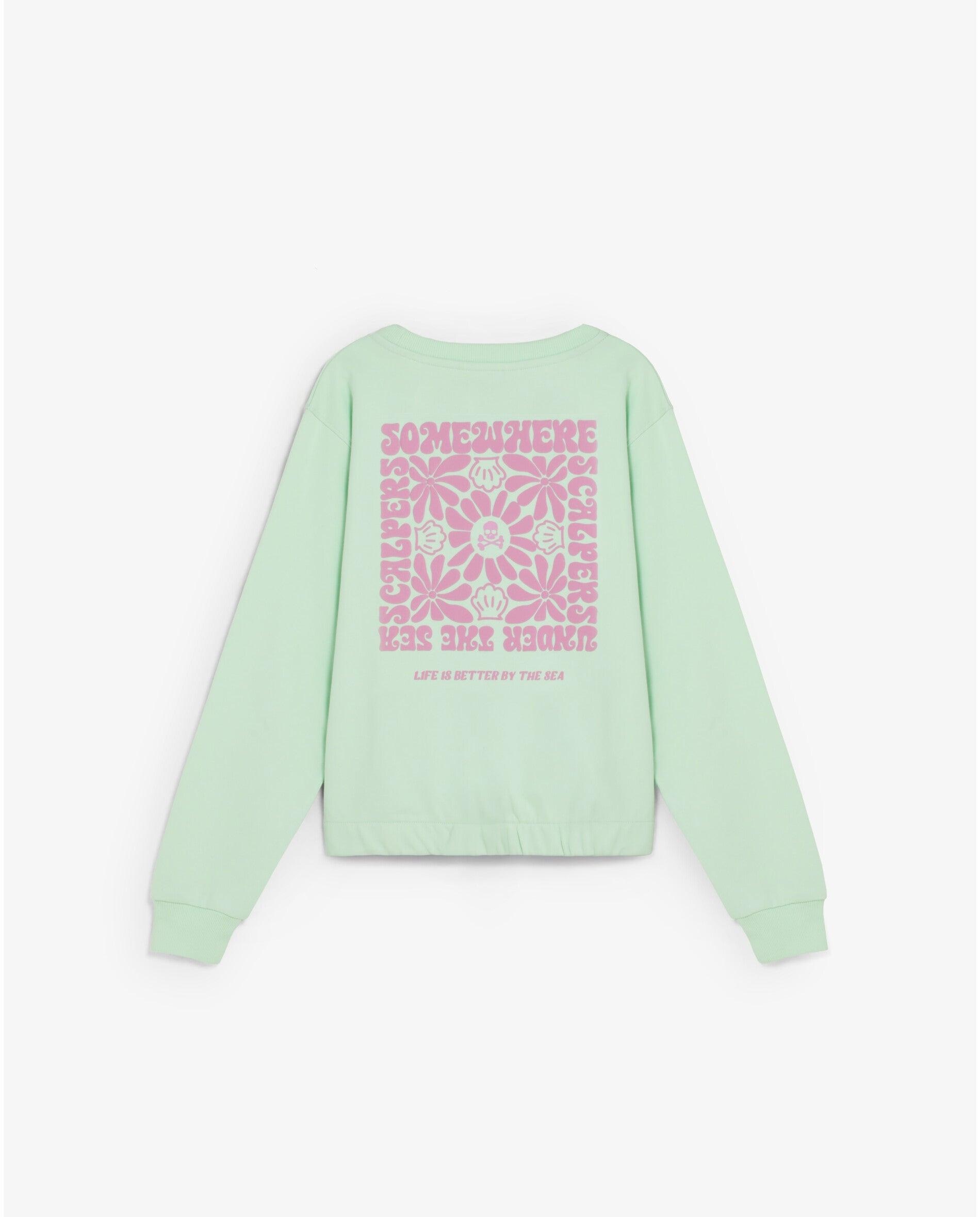 Sweatshirt sem Capuz Infantil com Print Posterior e Bainha Ajustável Scalpers Verde Água-2