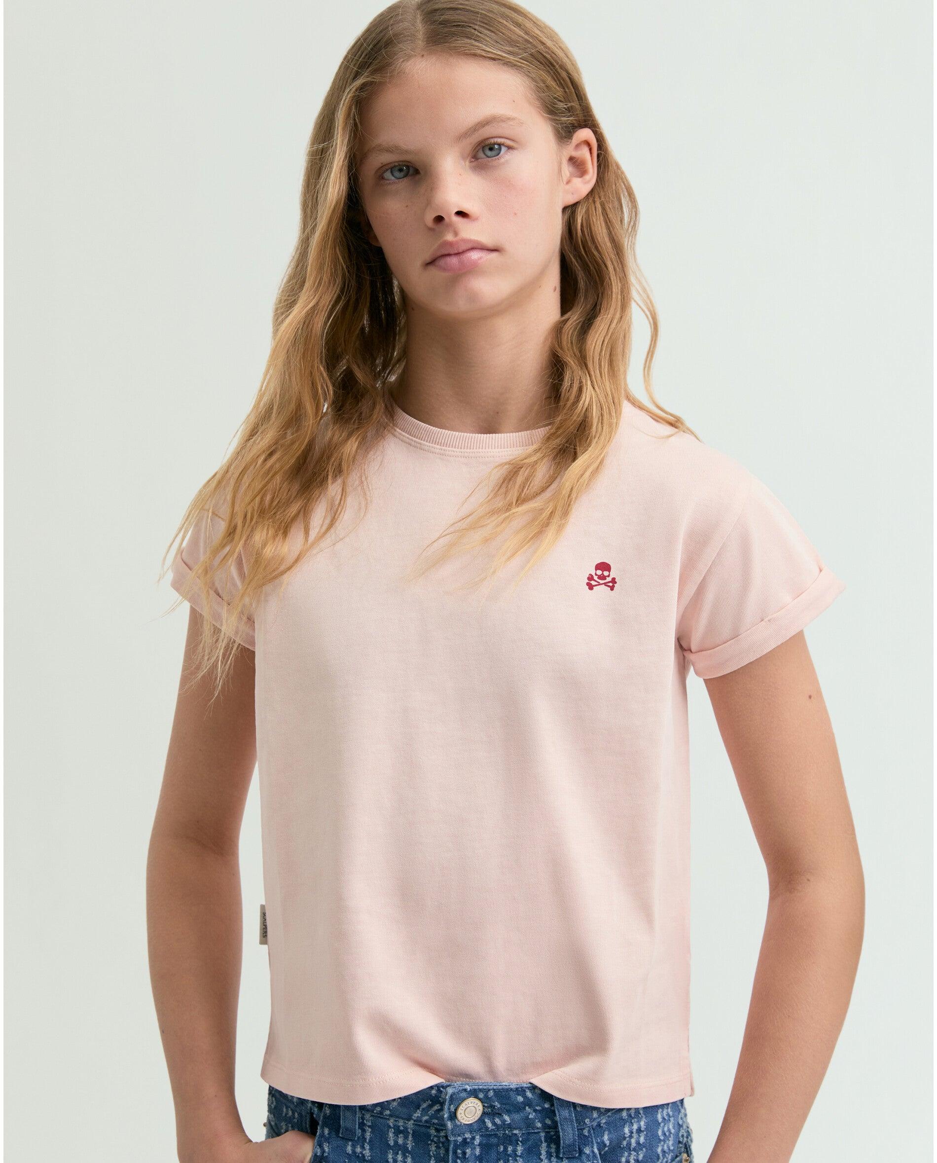 T-shirt Infantil de Manga Curta com Gráfico Posterior Scalpers Rosa-claro-1