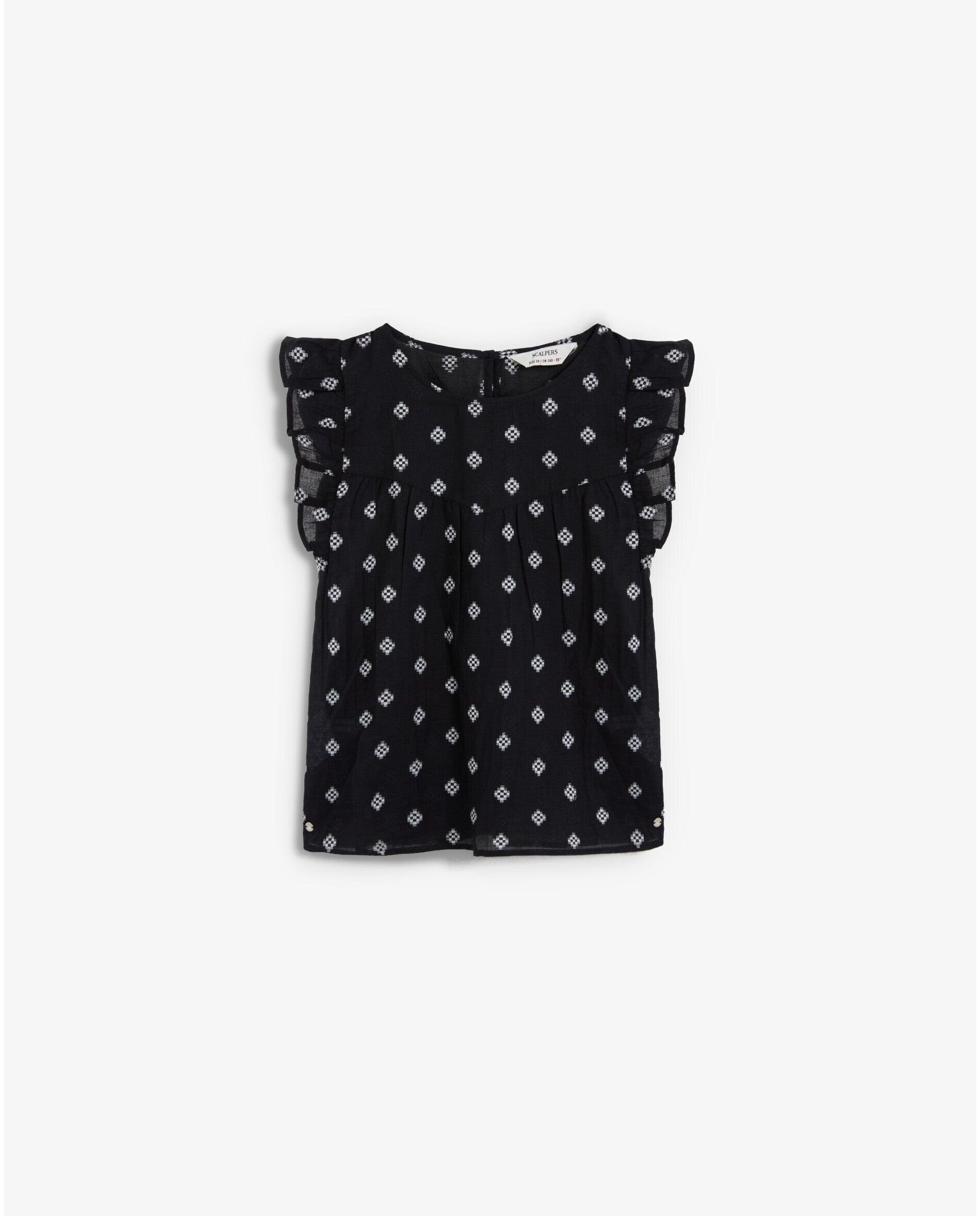 Blusa Infantil Estampada com Folhos Scalpers Preto-5